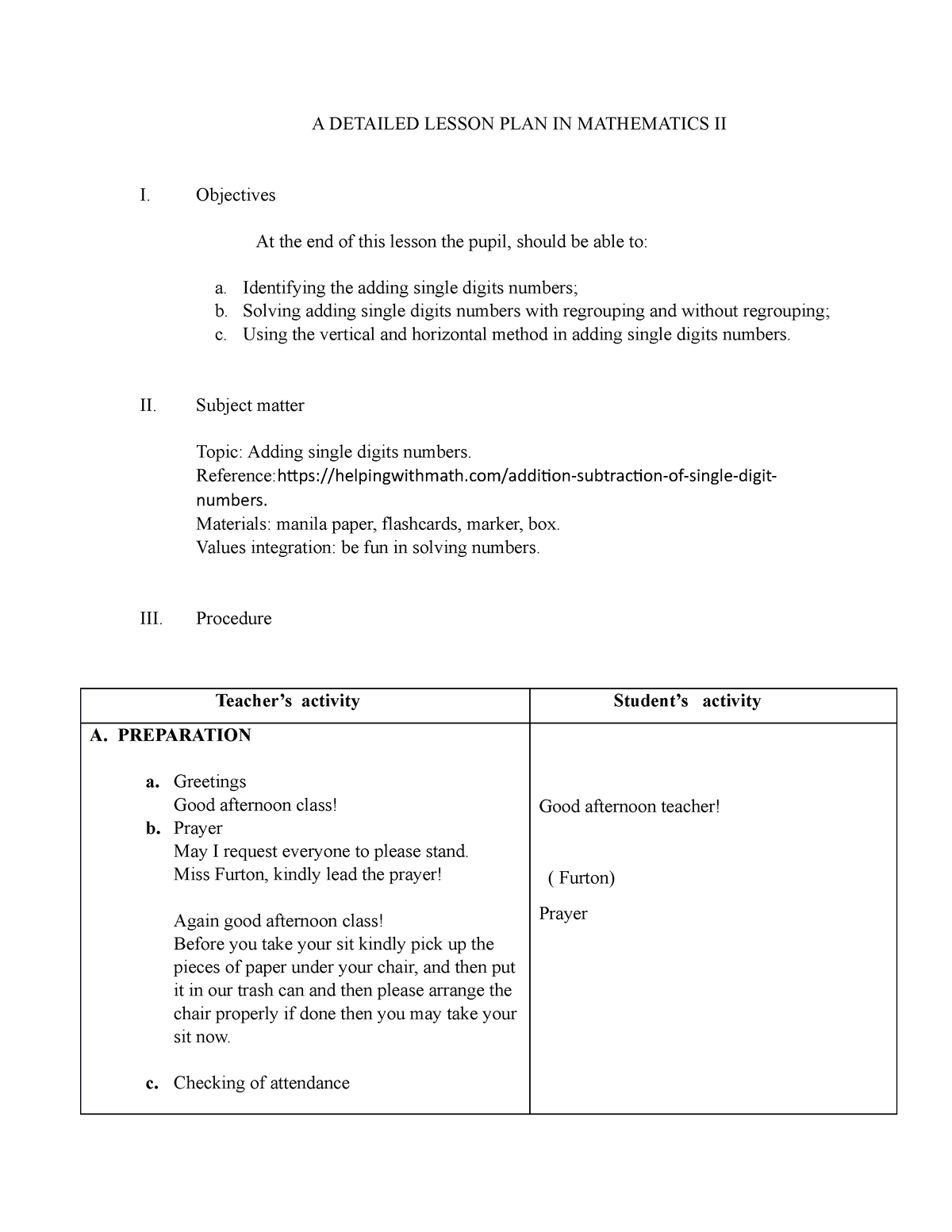 Adding Numbers Without Regrouping Lesson Plan