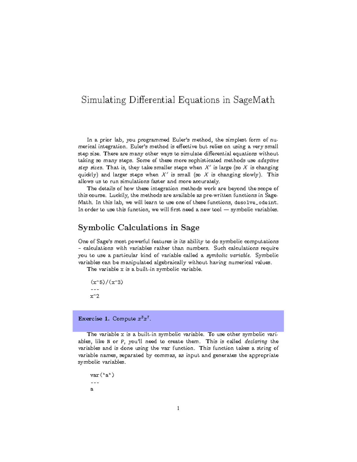 Lab 6 Simulating Differential Equations Simulating Differential