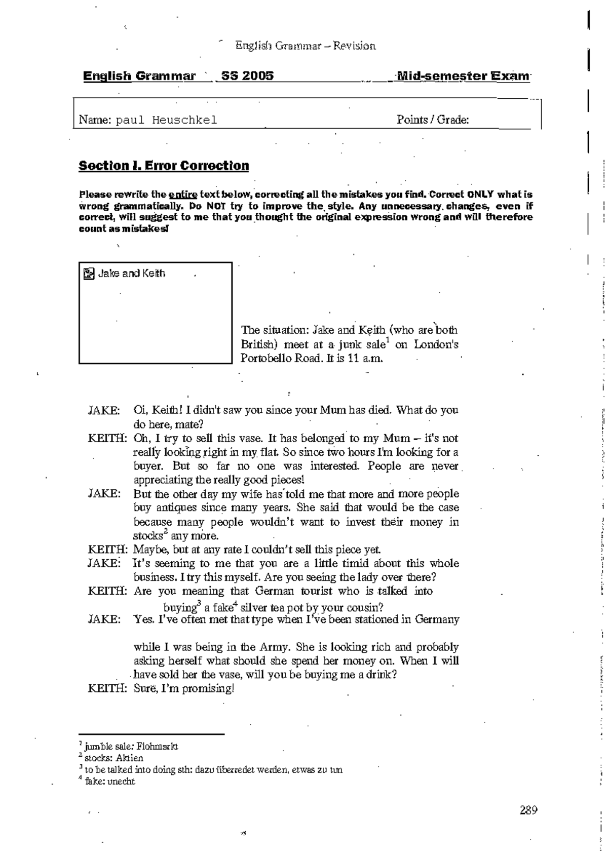 Englisch Lk Klausur Q1 Great Britain Test-exam - Altklausuren - English Grammar- Revision English Grammar SS