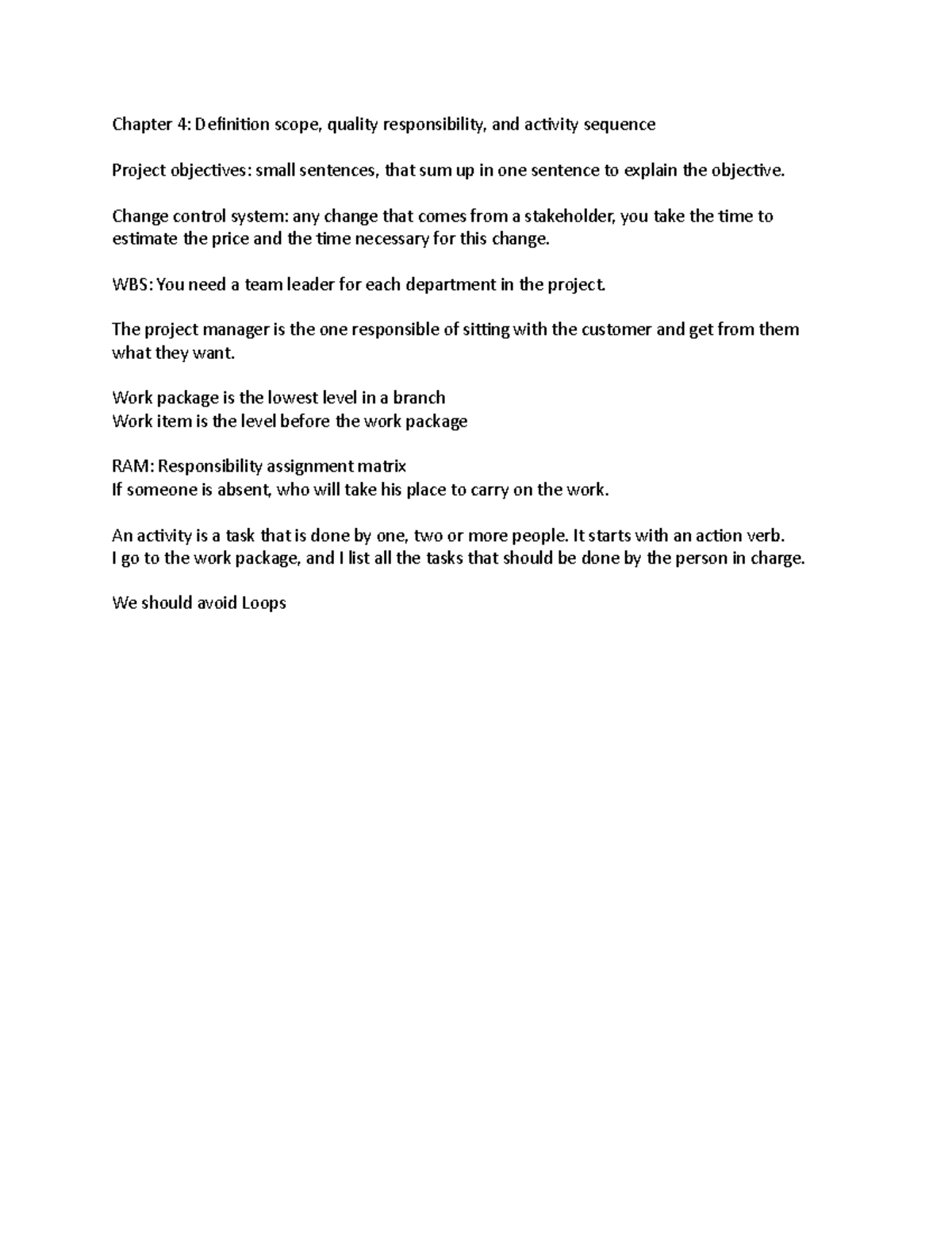 Chapter 4 Definition scope, quality responsibility, and activity