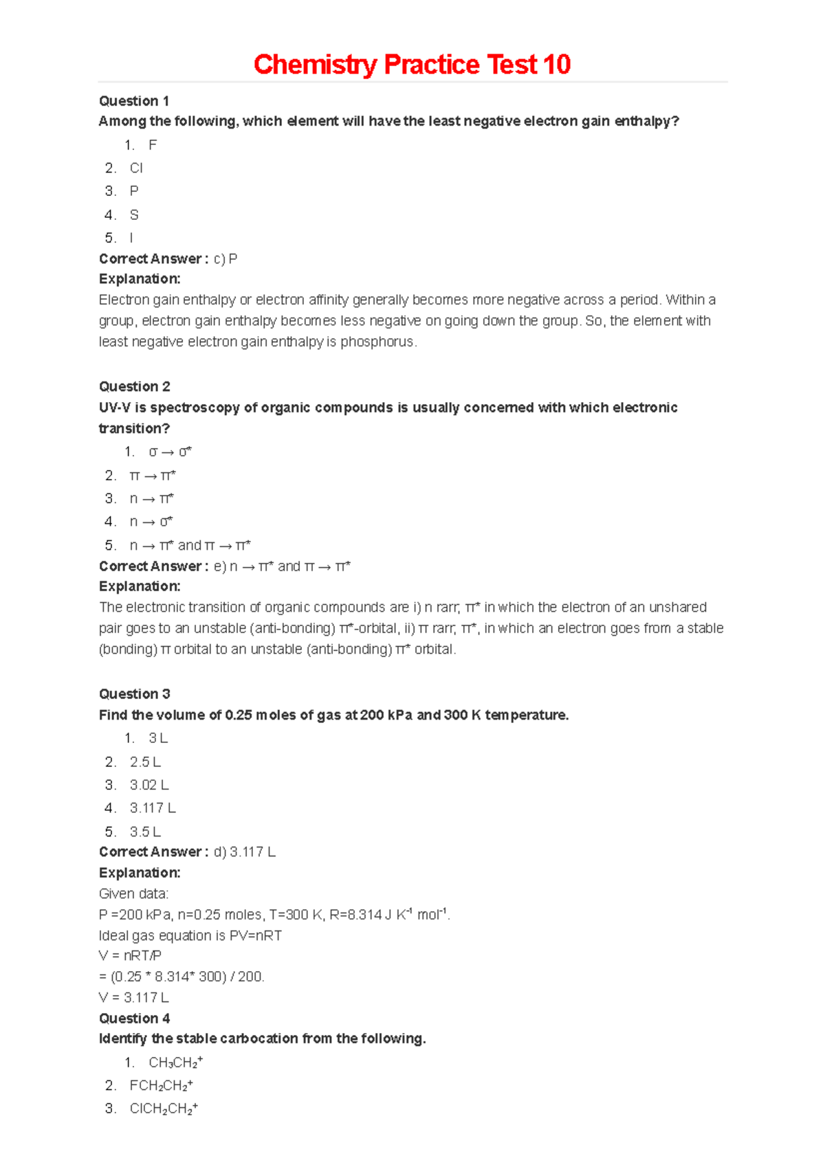 Chemistry Practice Test 10 - Within a group, electron gain enthalpy ...