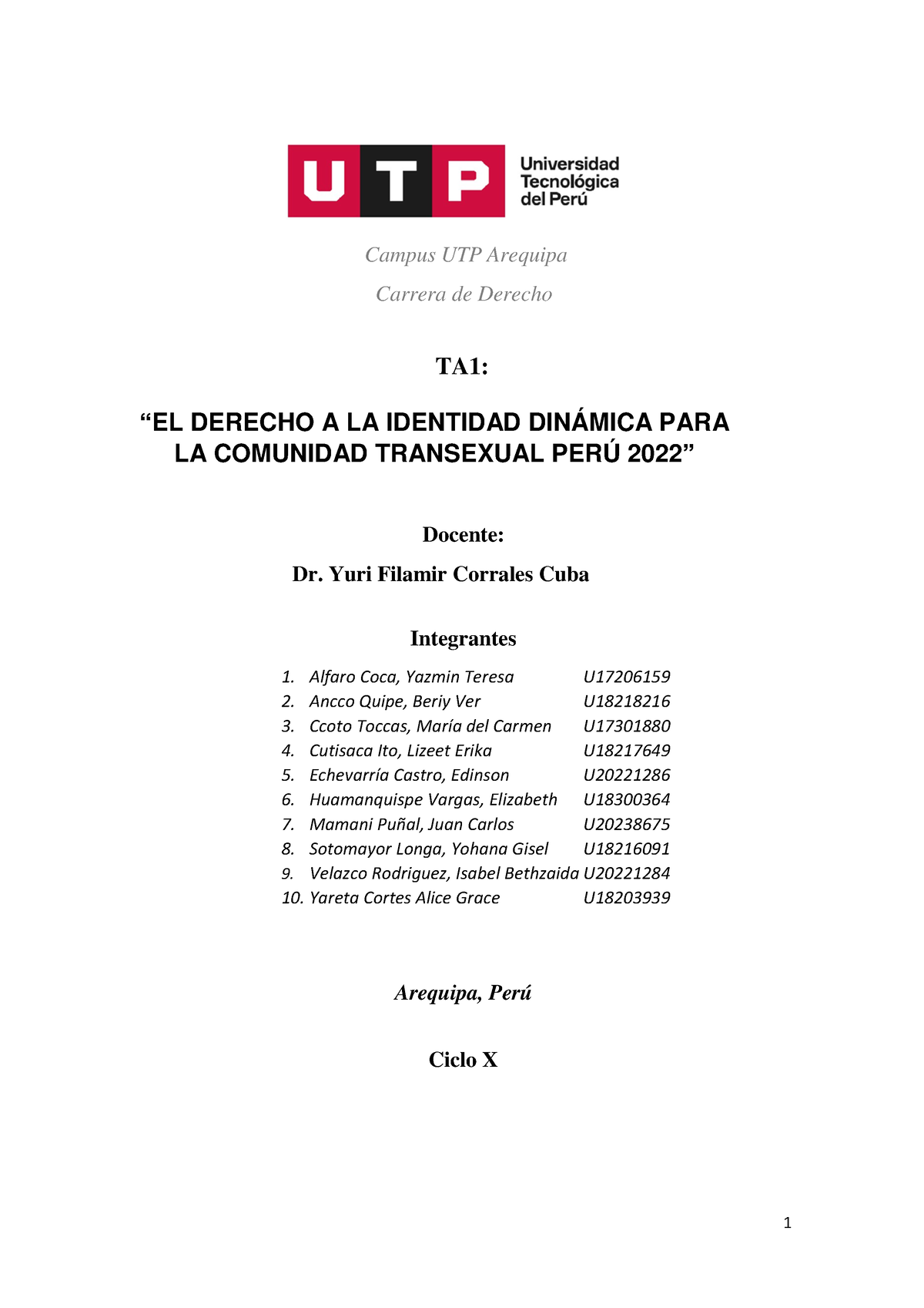 Tarea Academica N Clinica Jurídica Primer Avance Campus UTP Arequipa Carrera de Derecho TA