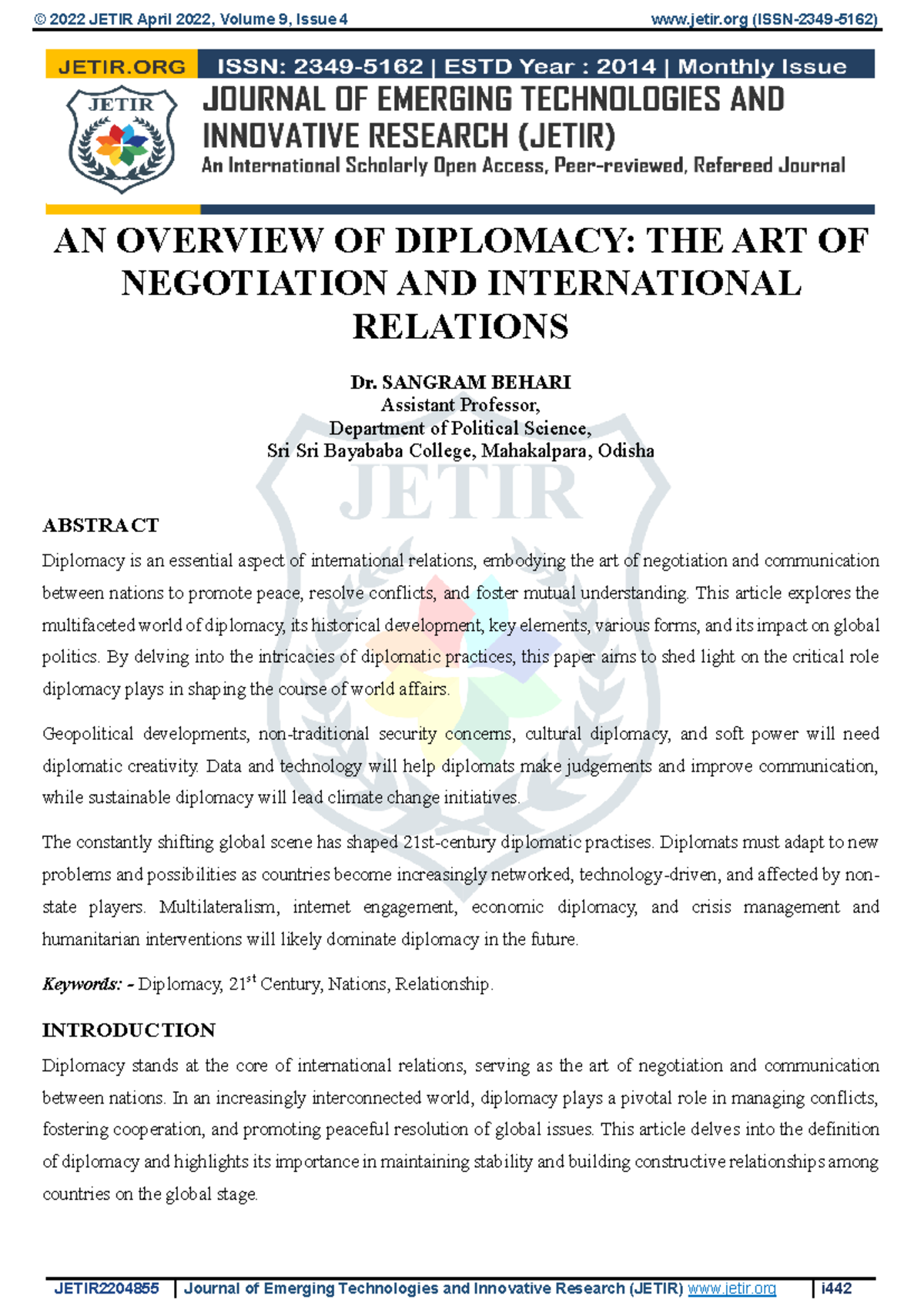 Diplomacy - AN OVERVIEW OF DIPLOMACY: THE ART OF NEGOTIATION AND ...