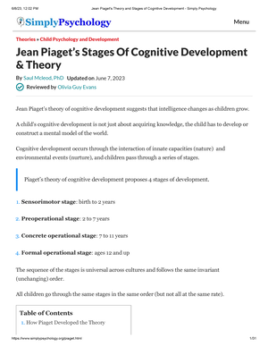 Jean Piaget s Theory and Stages of Cognitive Development Simply