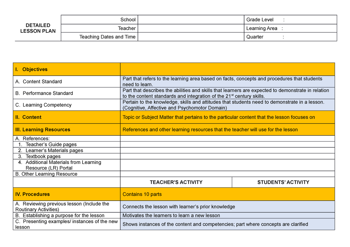 DLP-Format - None - DETAILED LESSON PLAN School Grade Level : Teacher ...