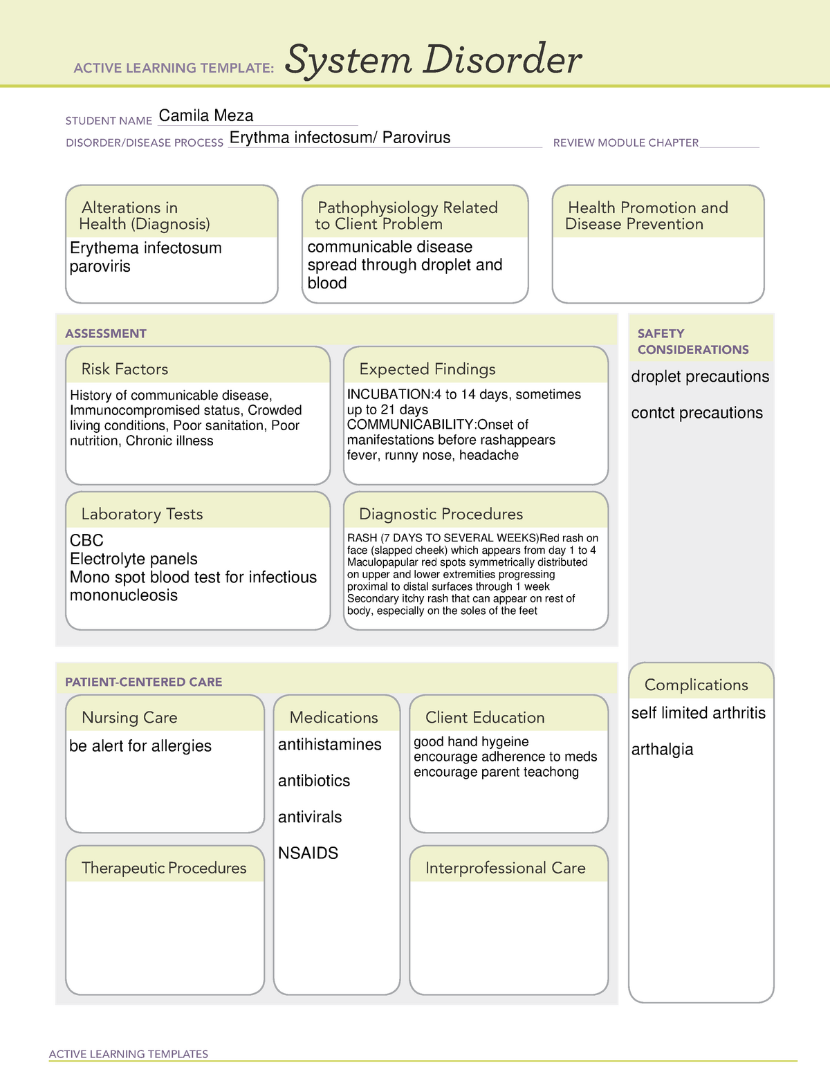Remediation 15 Erythema infectosum ACTIVE LEARNING TEMPLATES System