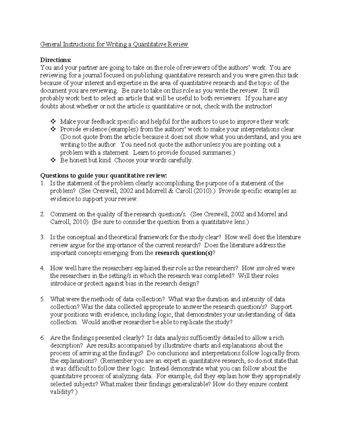 Steps to quantitative Review - General Instructions for Writing a ...