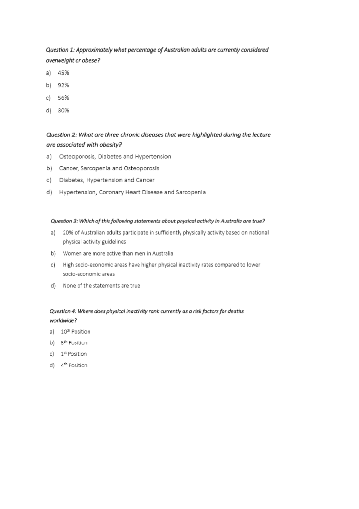 Review Questions - Lecture 1 - EXS203 - Studocu
