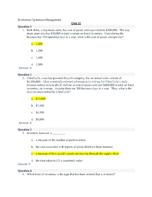 Production Management Quiz 1 - Production Operation Management Quiz 1 ...
