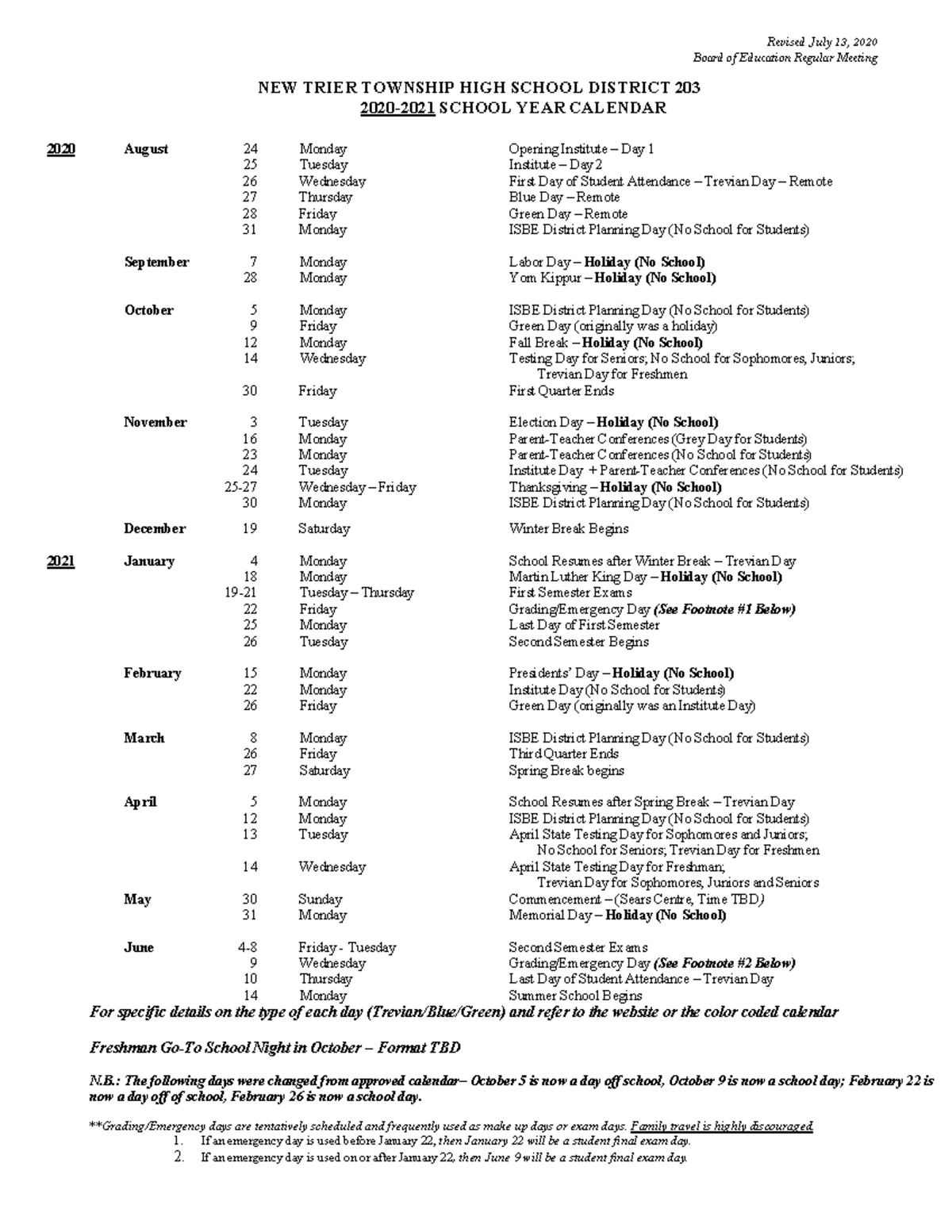 School Year Calendar 2020-2021-4 - Revised July 13, 2020 Board of ...