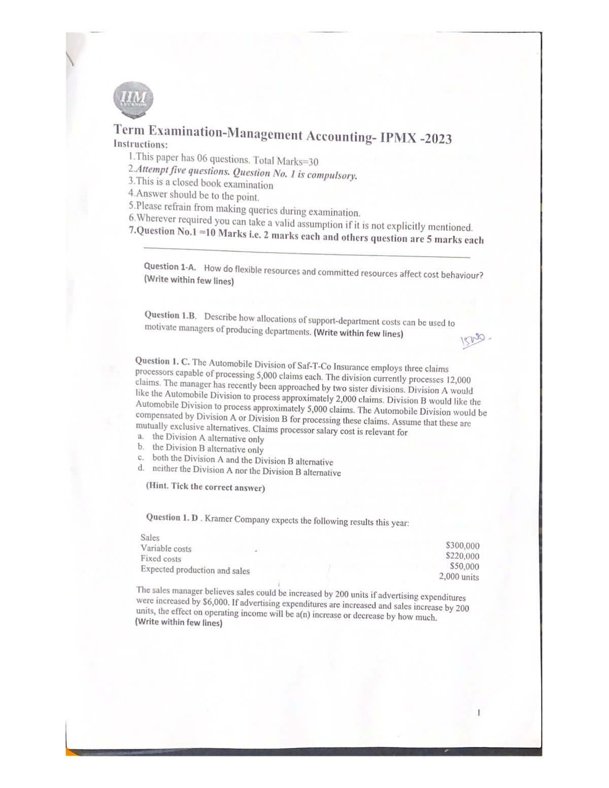 term-examination-management-accounting-ipmx-2023-management-in