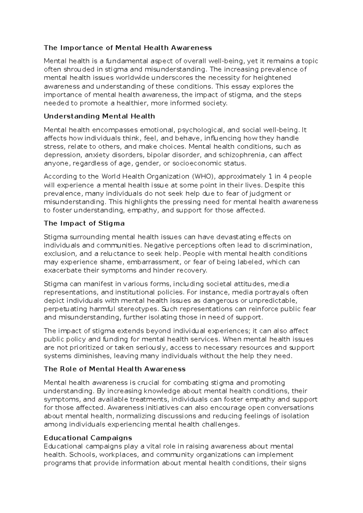The Importance of Mental Health Awareness - The increasing prevalence ...