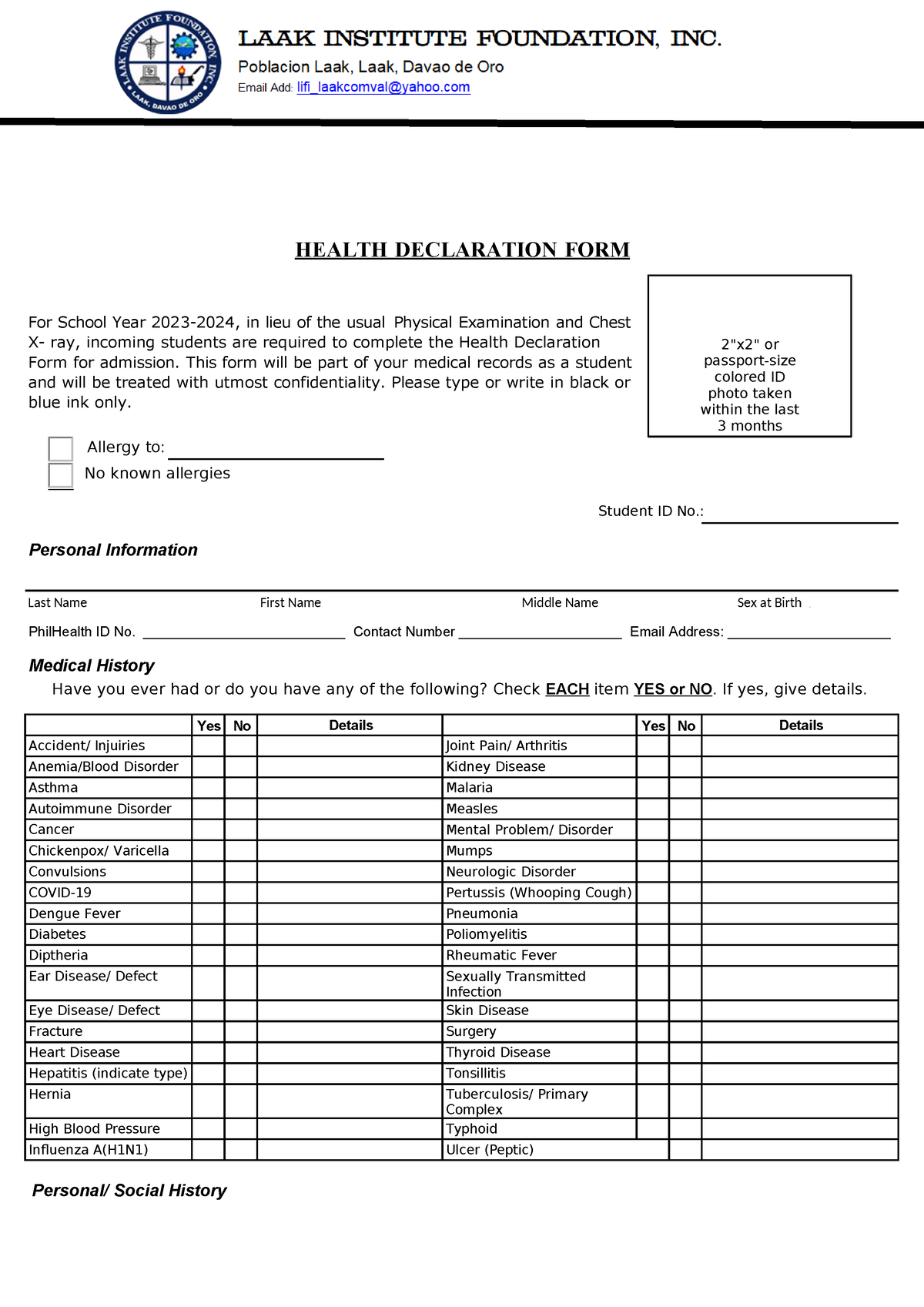 Health Declaration Form Gender Last Name First Name Middle Name Sex At Birth Health 4865