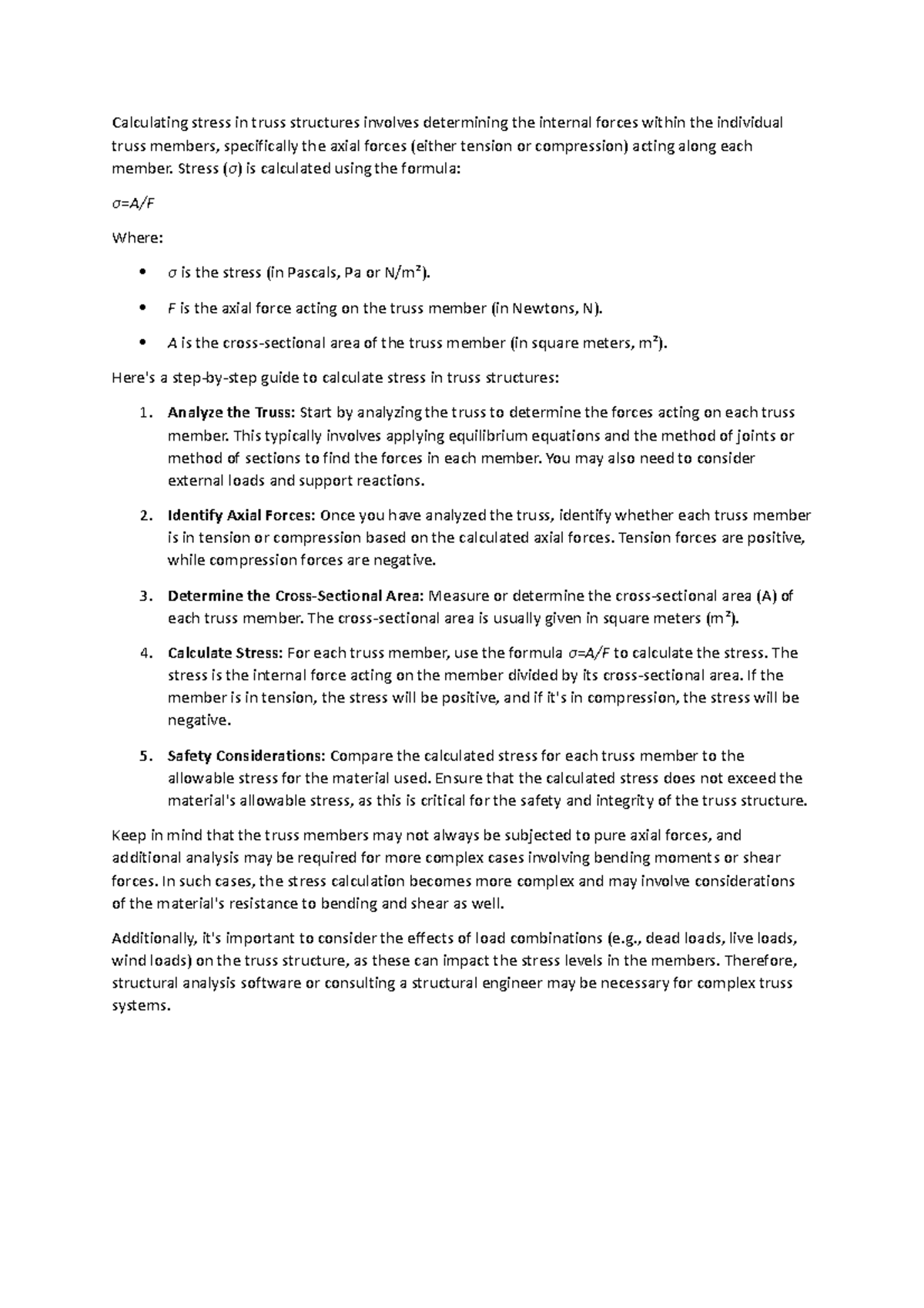 Stress calculating - Calculating stress in truss structures involves ...