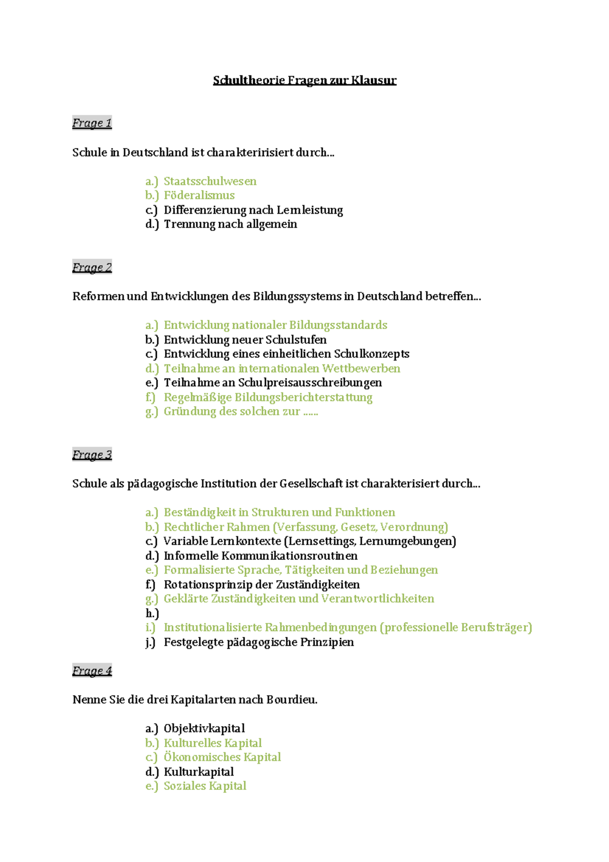 Klausurfragen - Schultheorie Fragen Zur Klausur Frage 1 Schule In ...