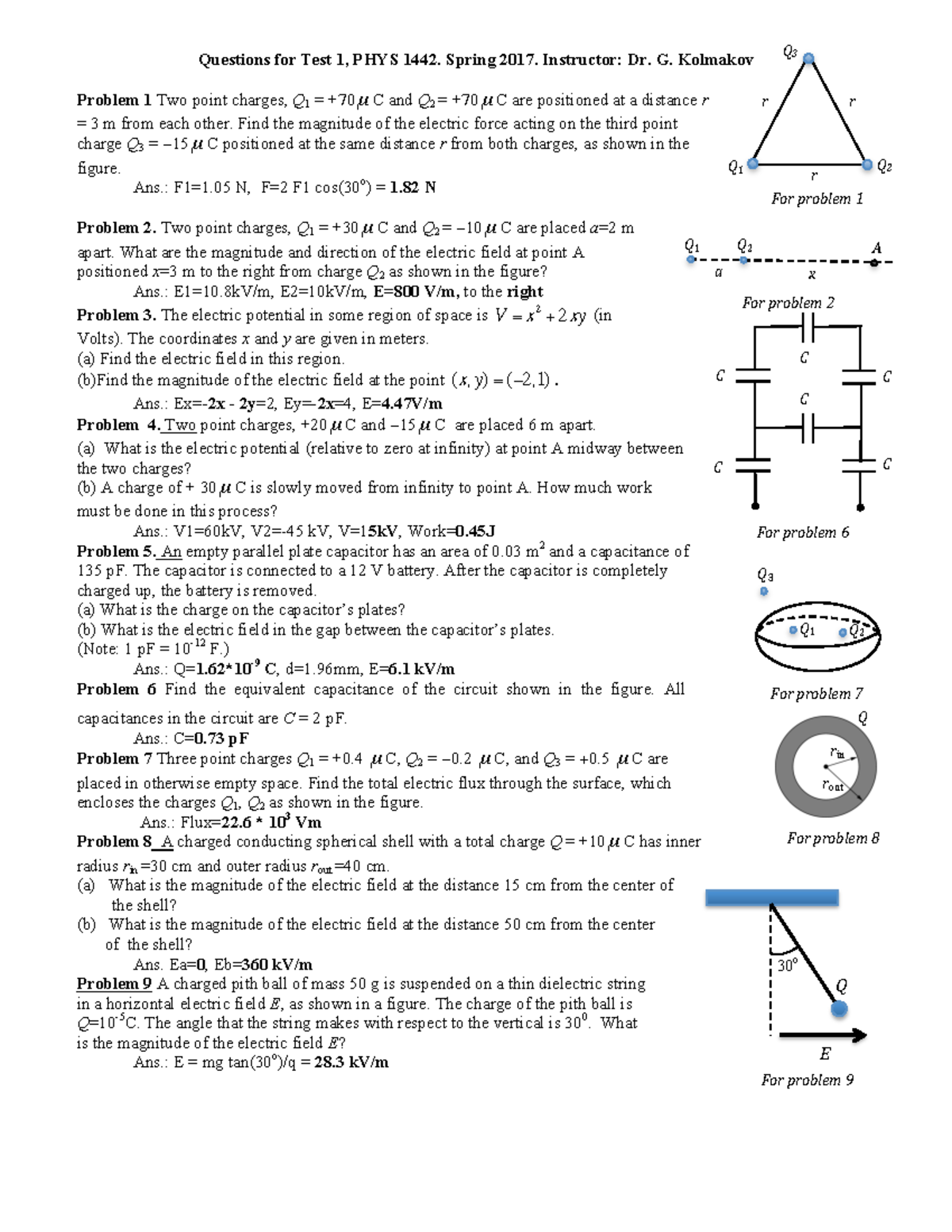 Review for test 1 - German - Questions for Test 1, PHYS 1442. Spring ...