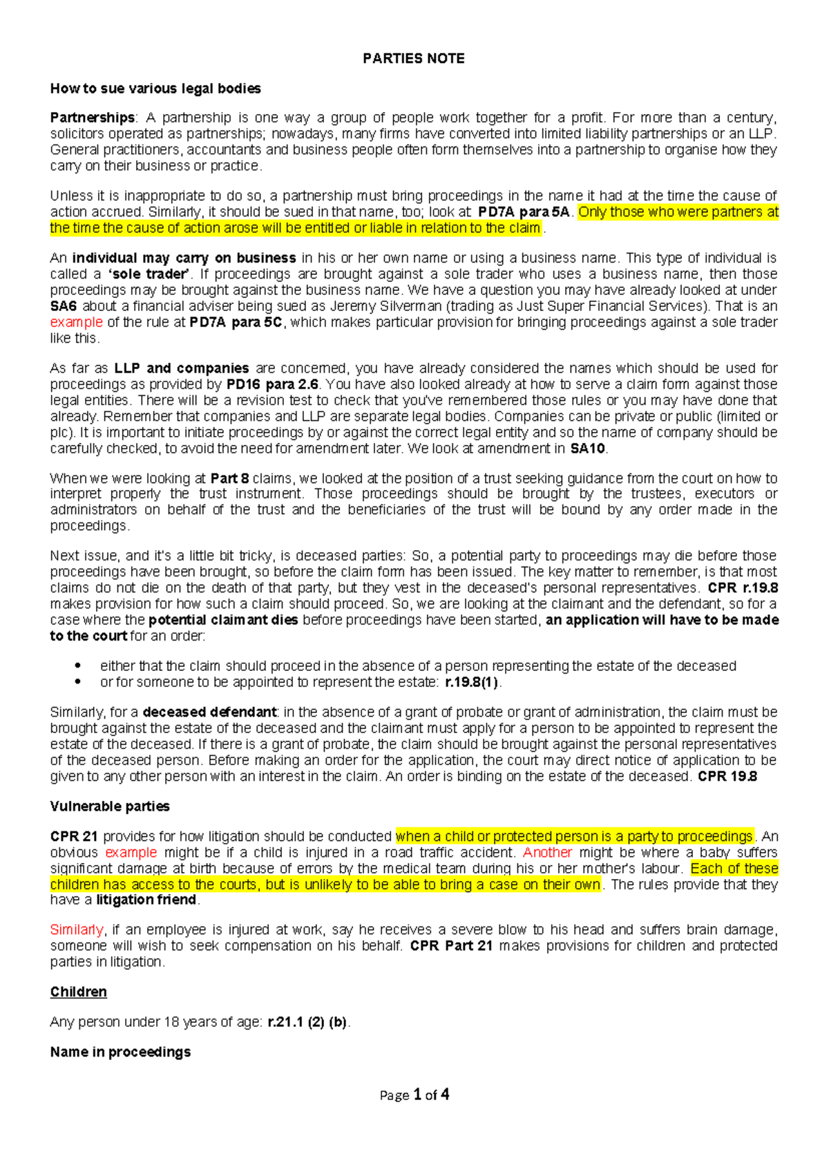 Parties Notes - Civil Litigation - PARTIES NOTE How to sue various ...