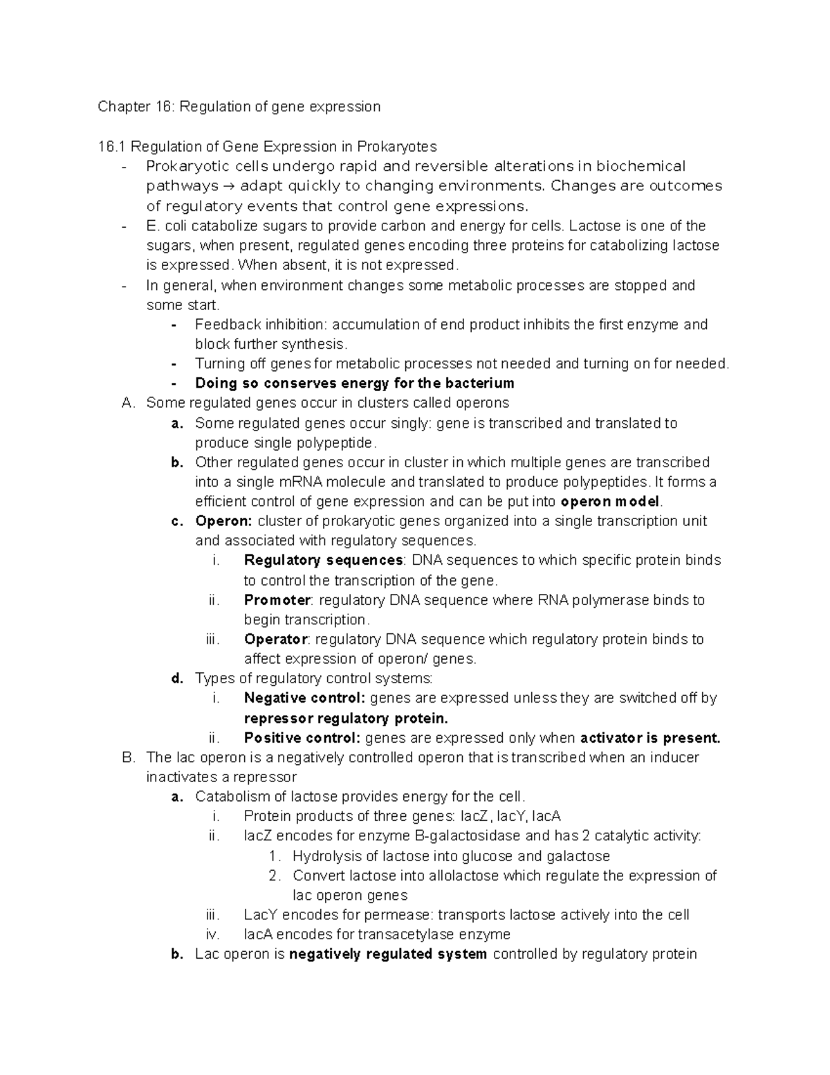 Chapter 16 Regulation Of Gene Expression - Chapter 16: Regulation Of ...