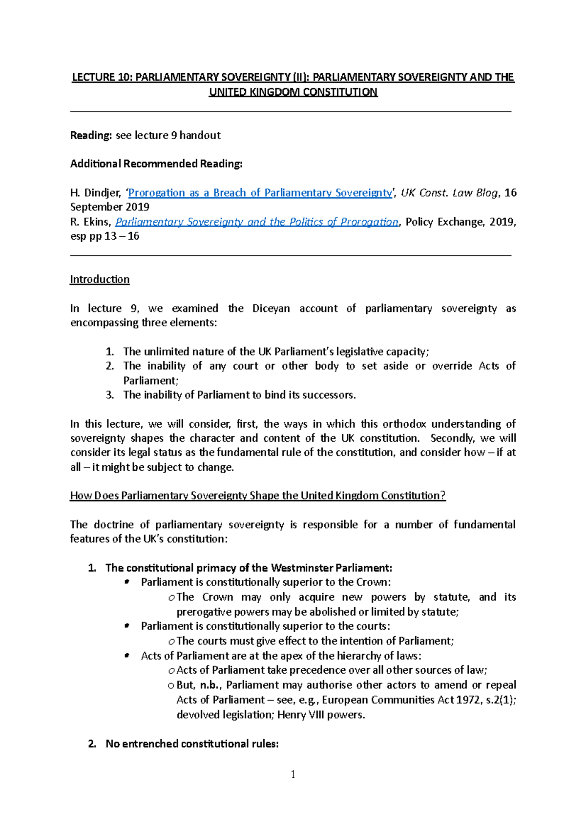 Lecture 10 - Parliamentary Sovereignty AND THE United Kingdom ...