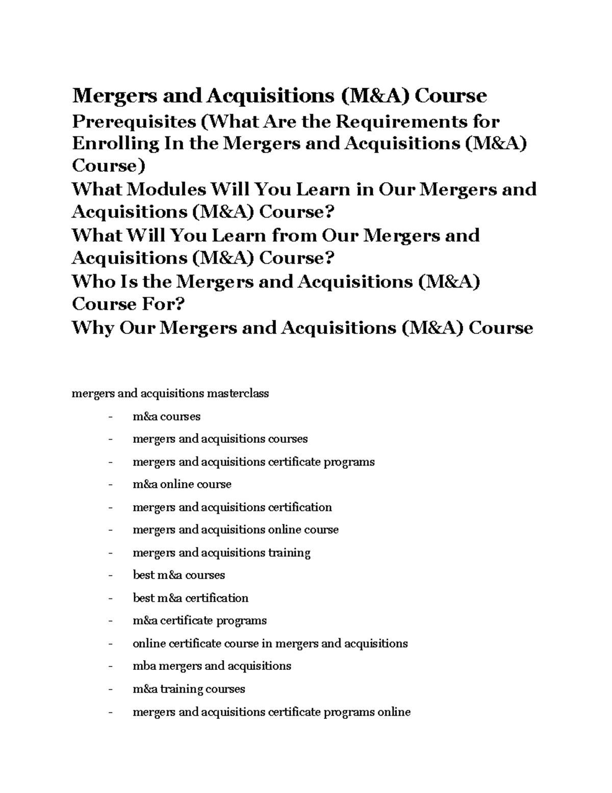Mergers and Acquisitions (M&A) Course - Mergers and Acquisitions (M&A ...