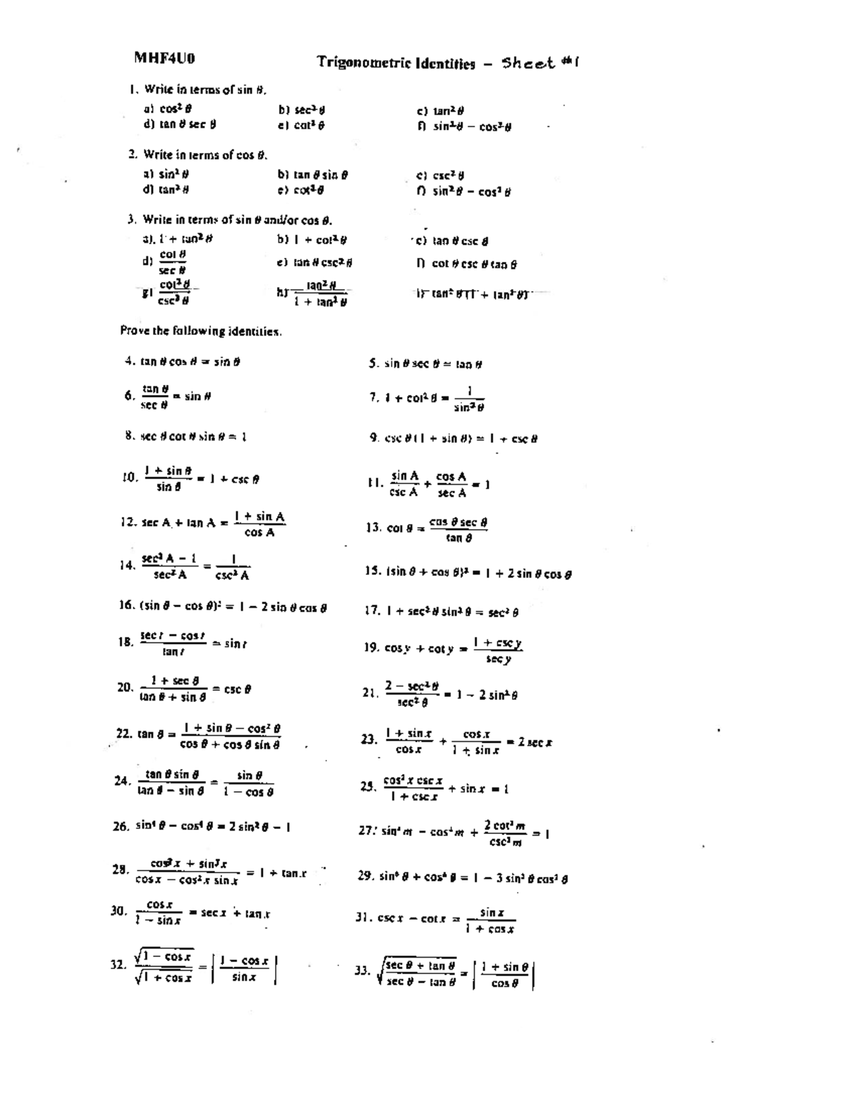4.6 Identities Practice Sheet 1 - Studocu