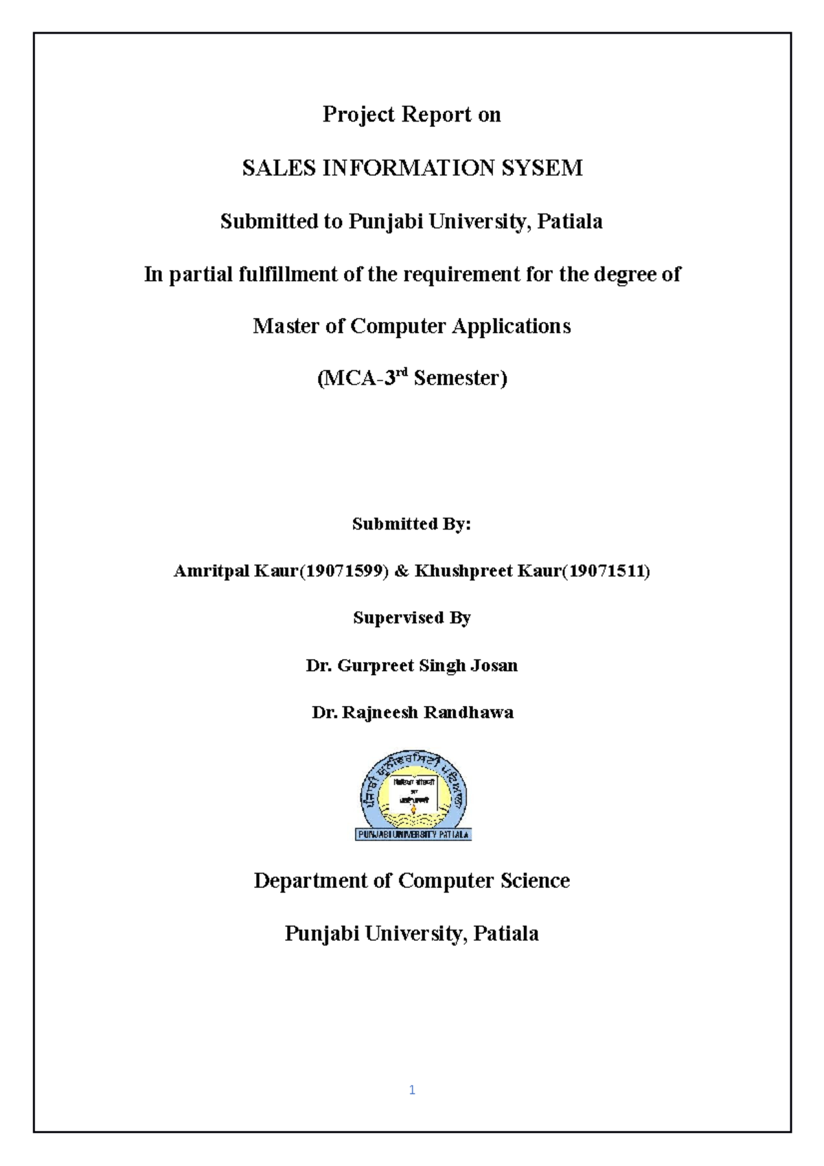 Sale management Project Report on SALES INFORMATION SYSEM Submitted