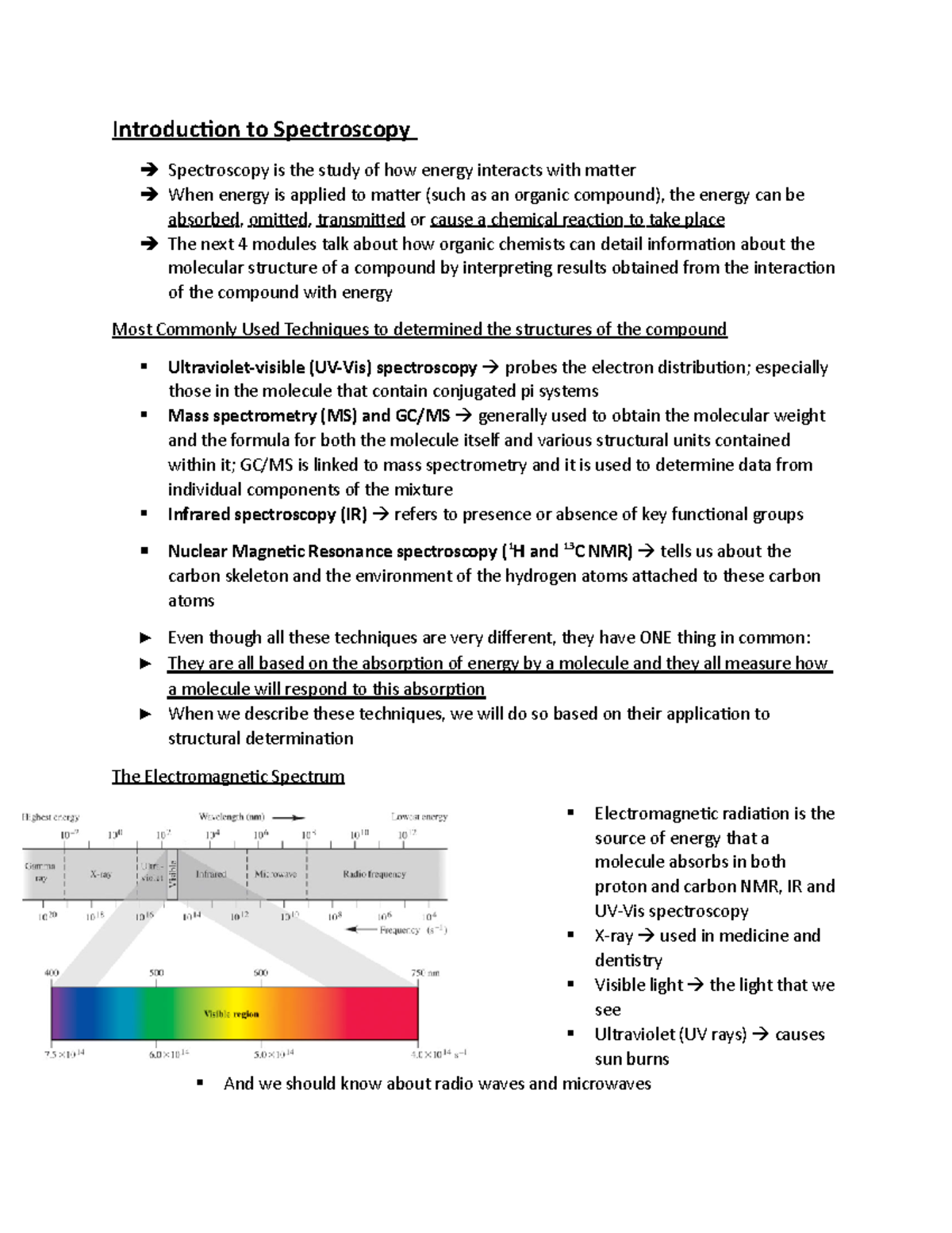 Week3-Orgo211 Notes - Introduction to Spectroscopy Spectroscopy is the ...