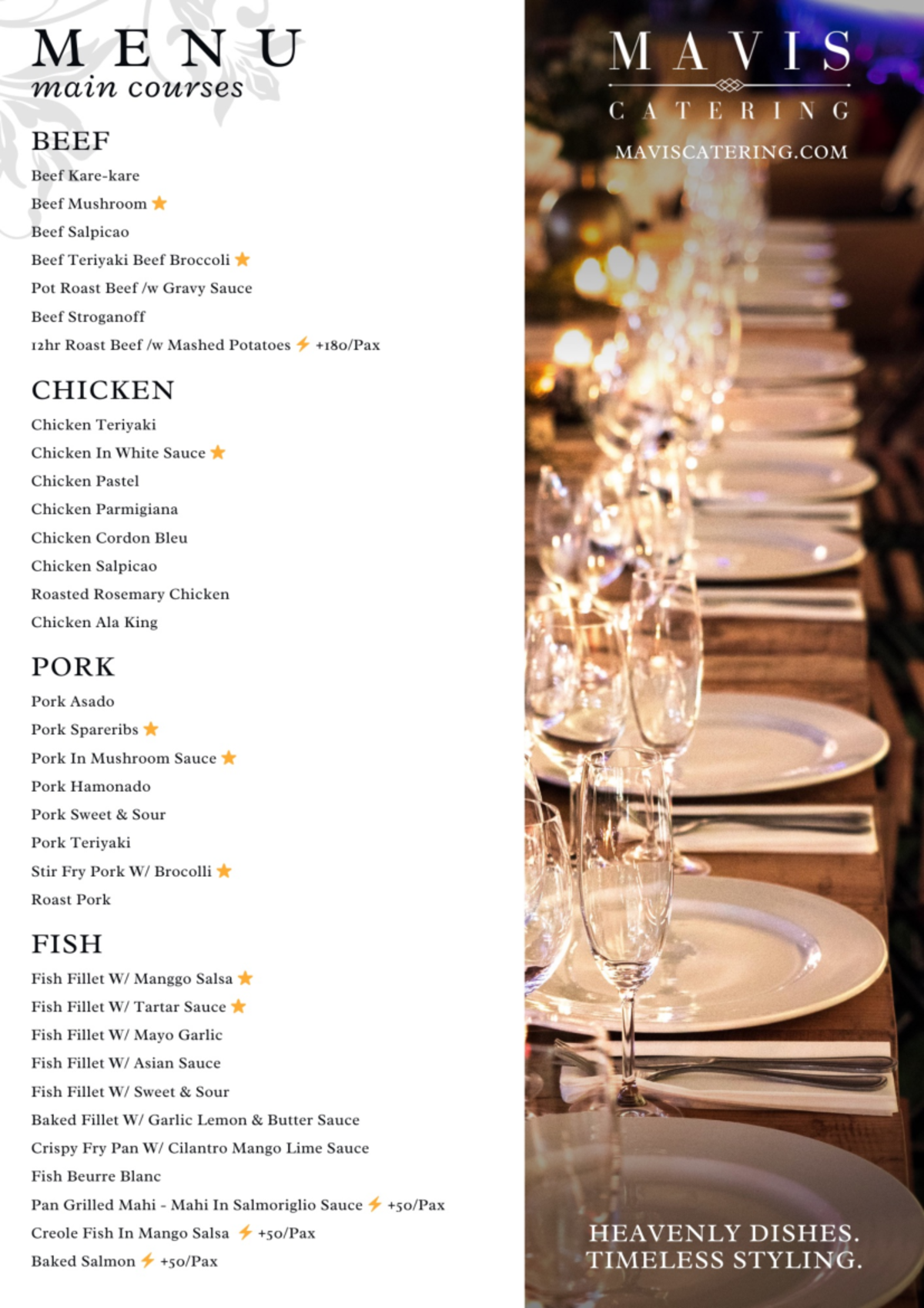 Buffet-Menu - menu - M ENU MAVIS main courses CATERING BEEF ...