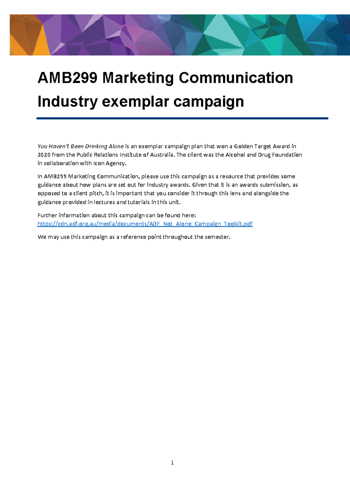 AMB299 industry campaign exemplar ADF You Havent Been Drinking Alone ...