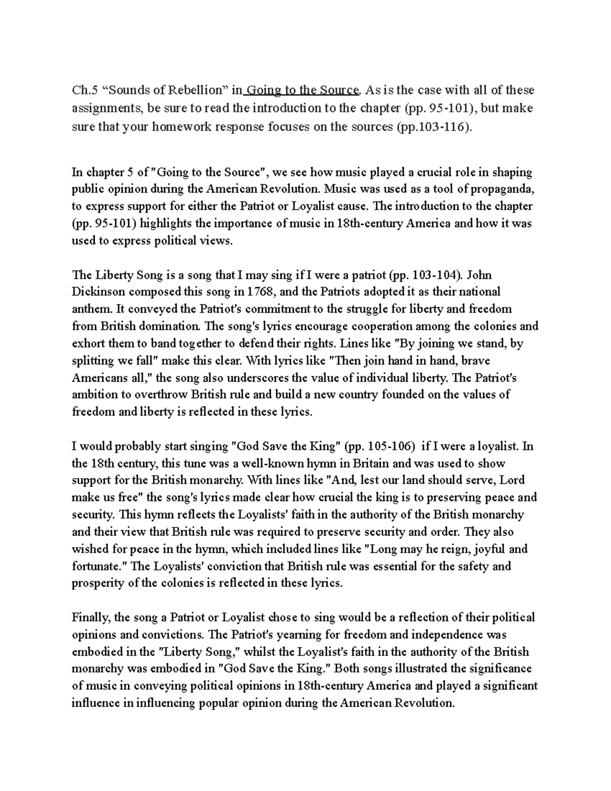 Notes on Chapter 5 of going to the sources Ch “Sounds of Rebellion