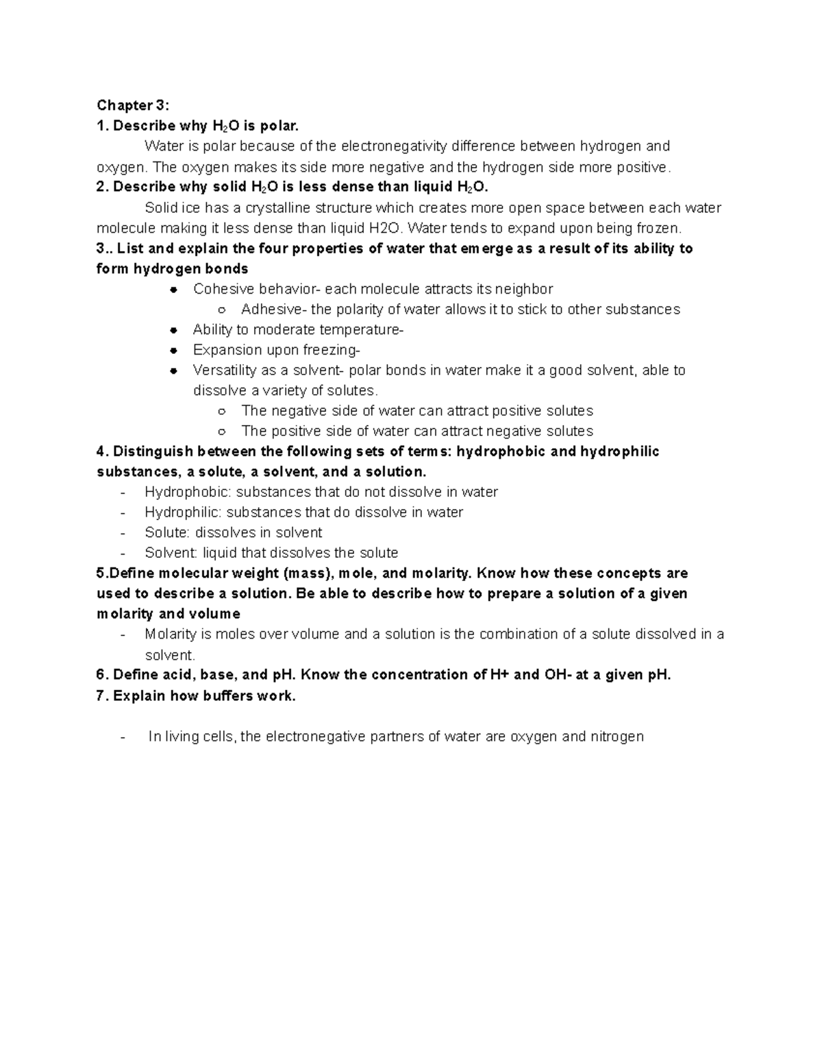 Chapter 3: Characteristics of Water - Chapter 3: Describe why H 2 O is ...