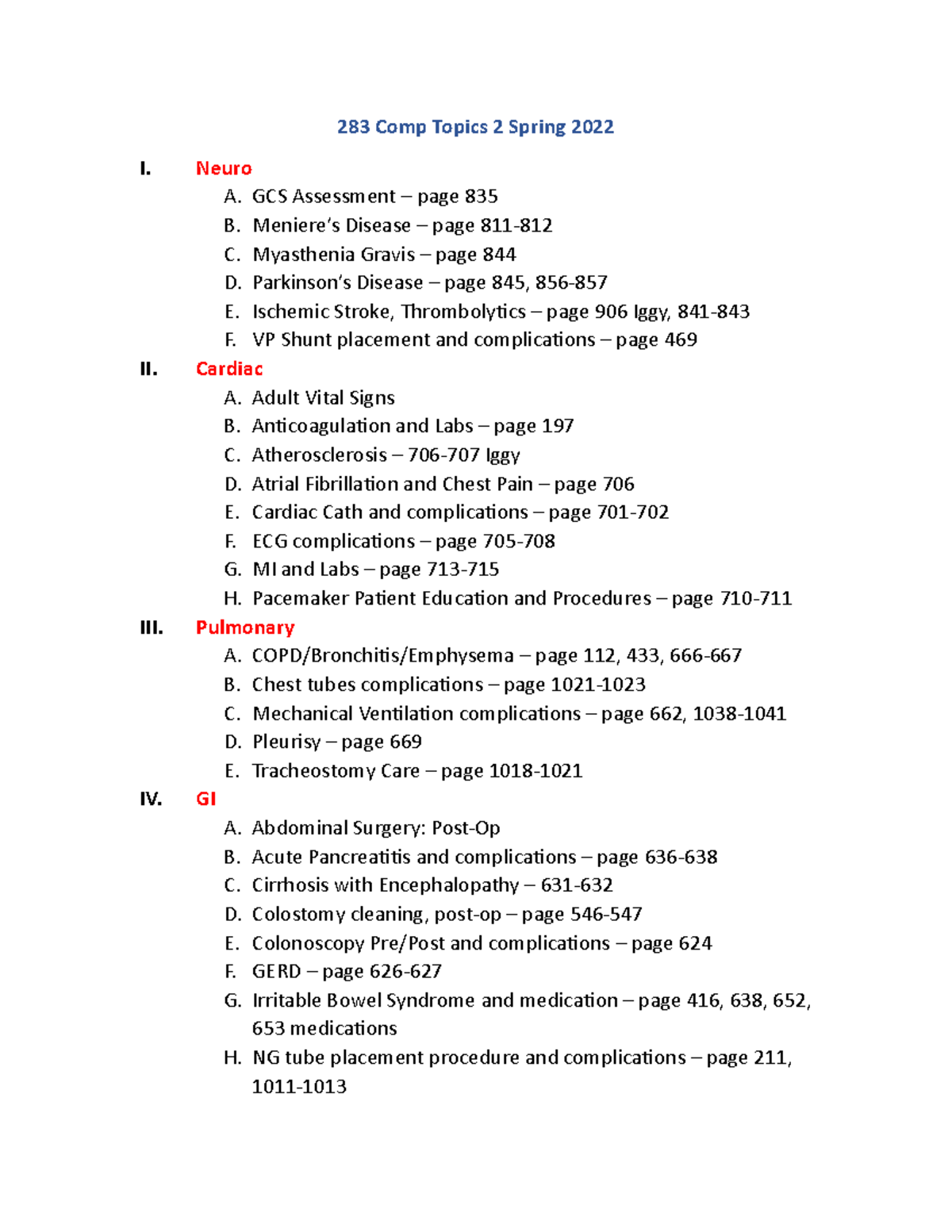 283 Comp Topics B - Neuro A. GCS Assessment – Page 835 B. Meniere’s ...