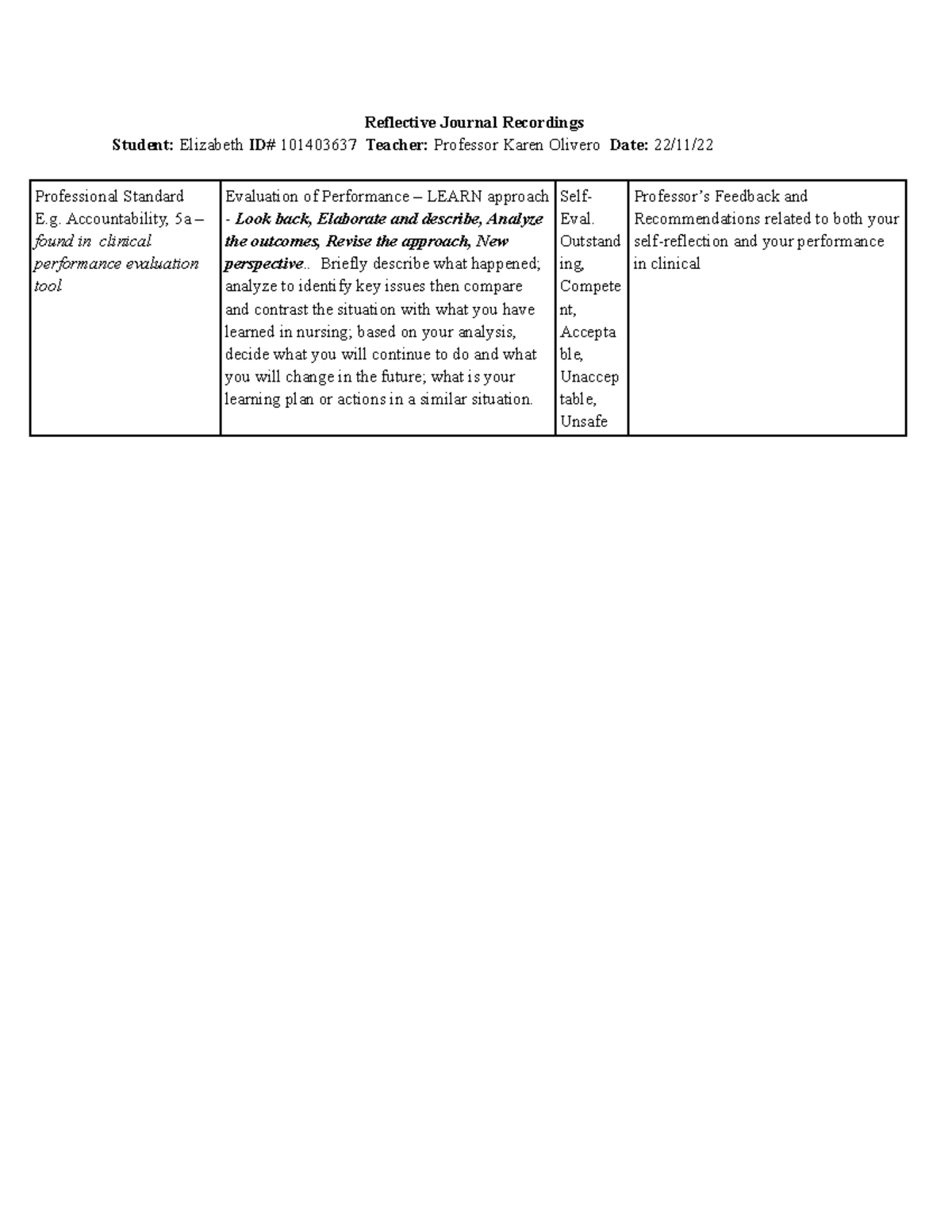 Reflective Practice Assignment Reflective Journal Recordings Student