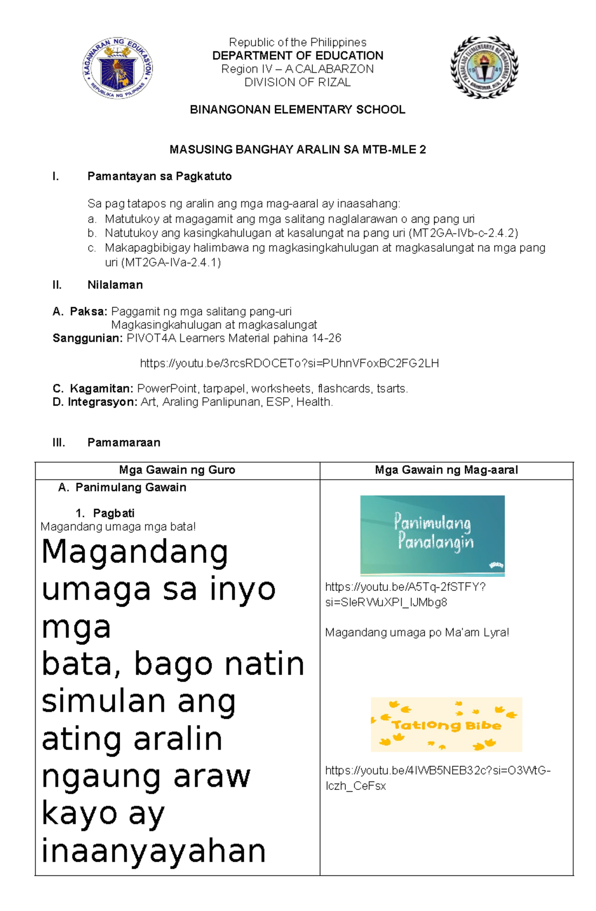 DLP LMGU MTB-MLE Local - Republic of the Philippines DEPARTMENT OF ...