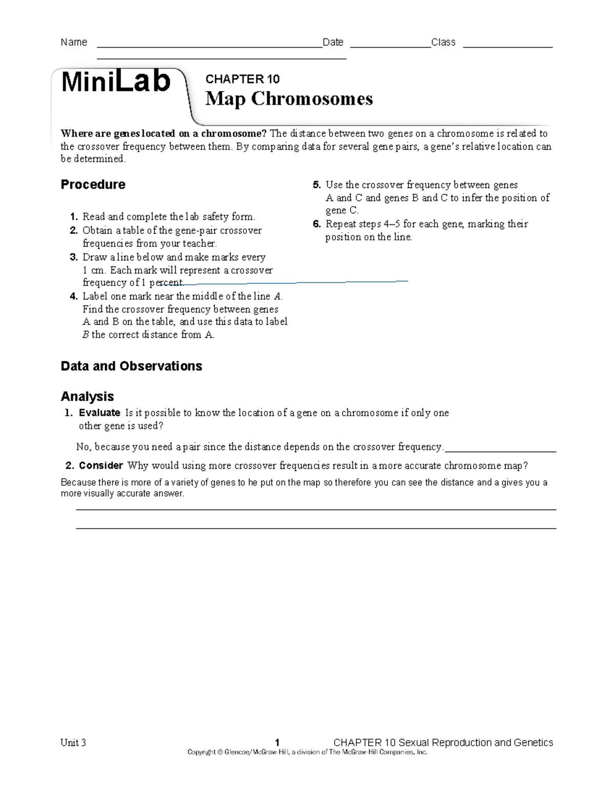 10-3 Mini Lab Map Chromosomes - Name ...