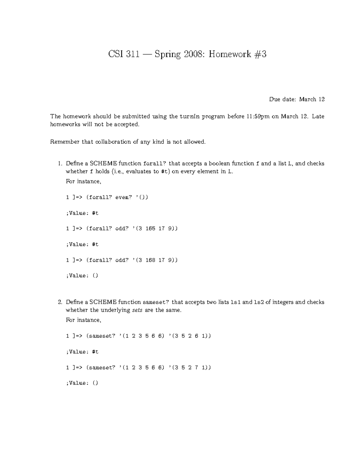 Homework 3 Questions - CSI 311 Spring 2008: Homework Due date: March 12 ...