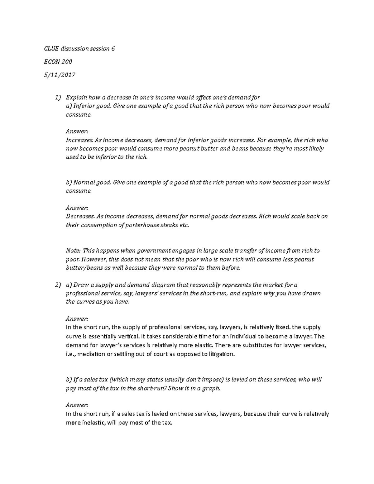CLUE discussion session 6 with answers CLUE discussion session 6 ECON
