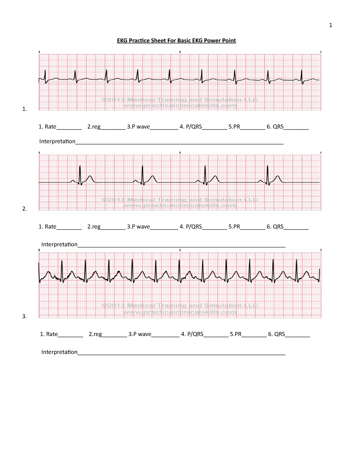 Basic EKG Worksheet practice EKG Practice Sheet For Basic EKG Power