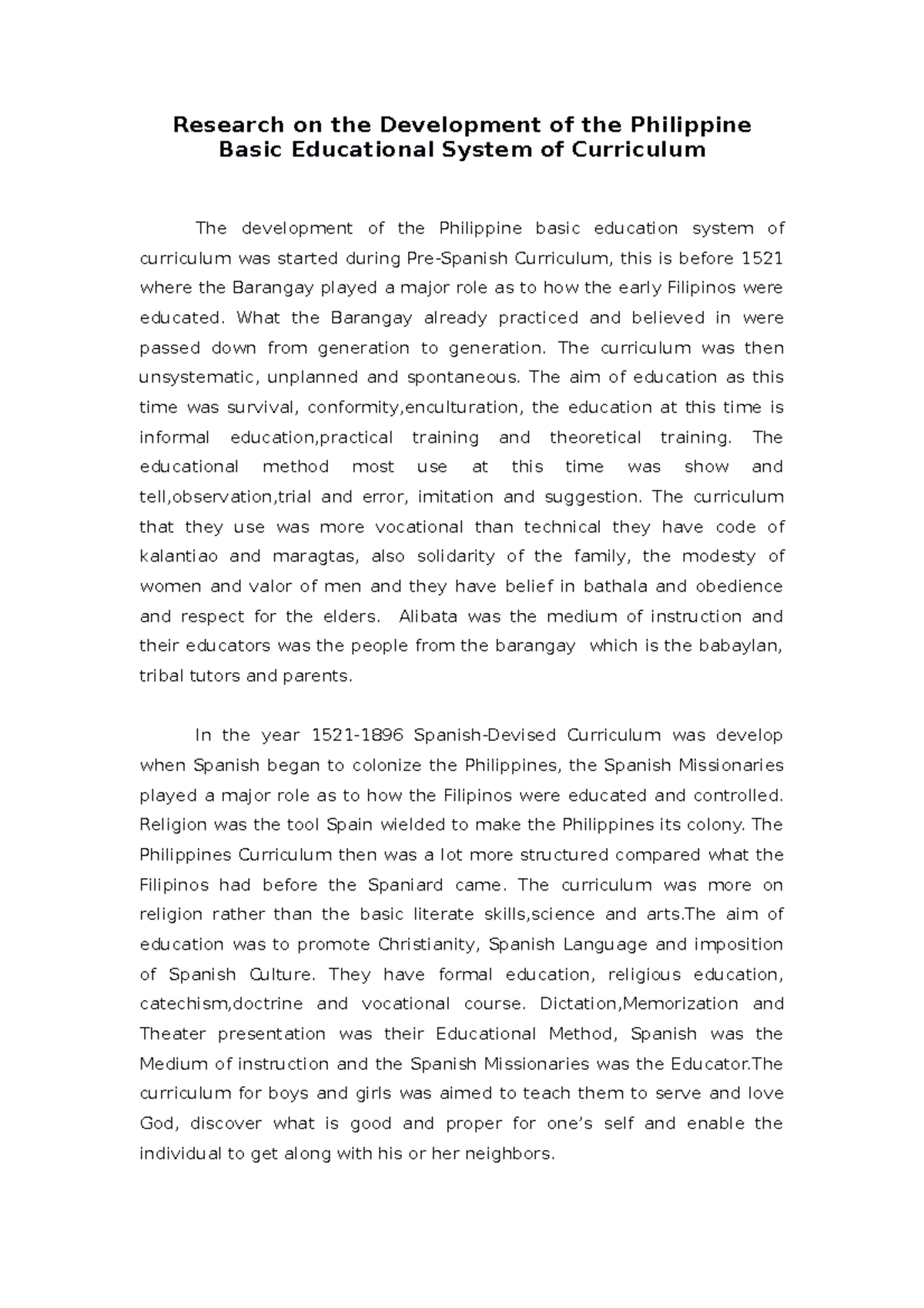 Research on the Development of the Philippine Basi - Research on the ...