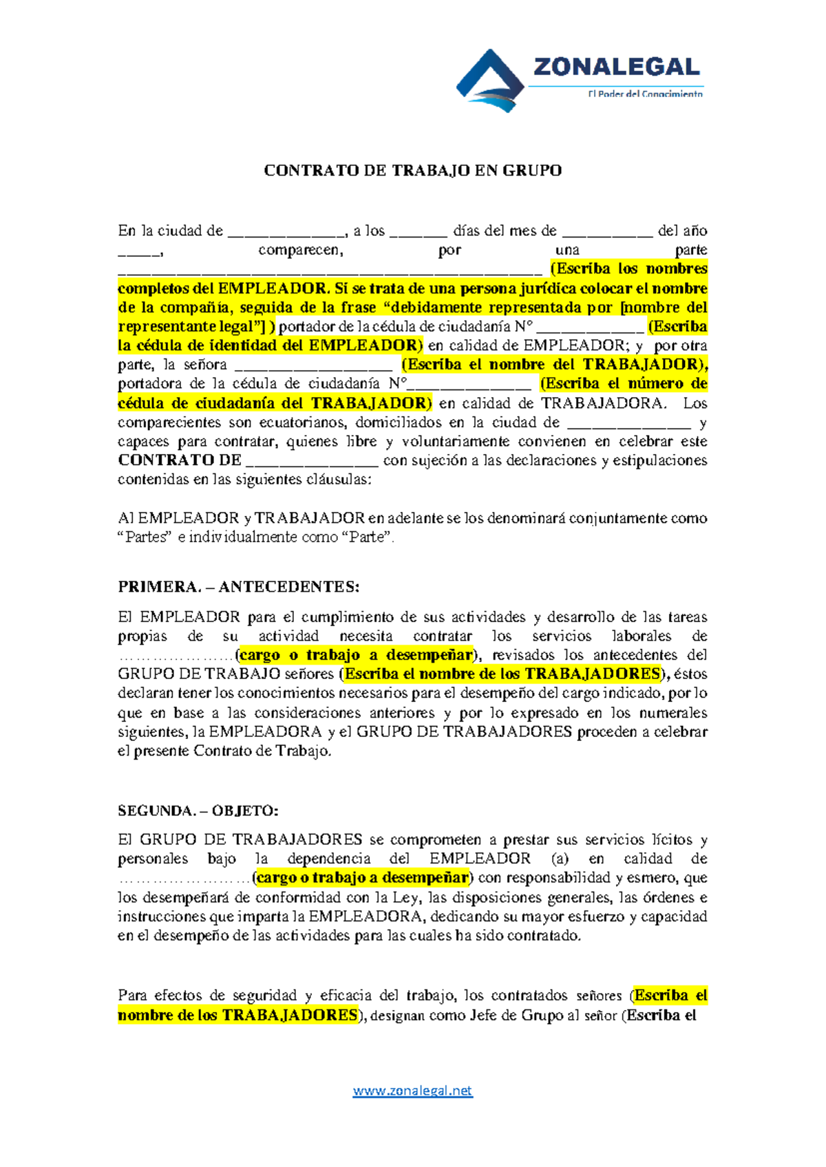 7.9. Contrato DE Trabajo EN Grupo W - Zonalegal CONTRATO DE TRABAJO EN ...