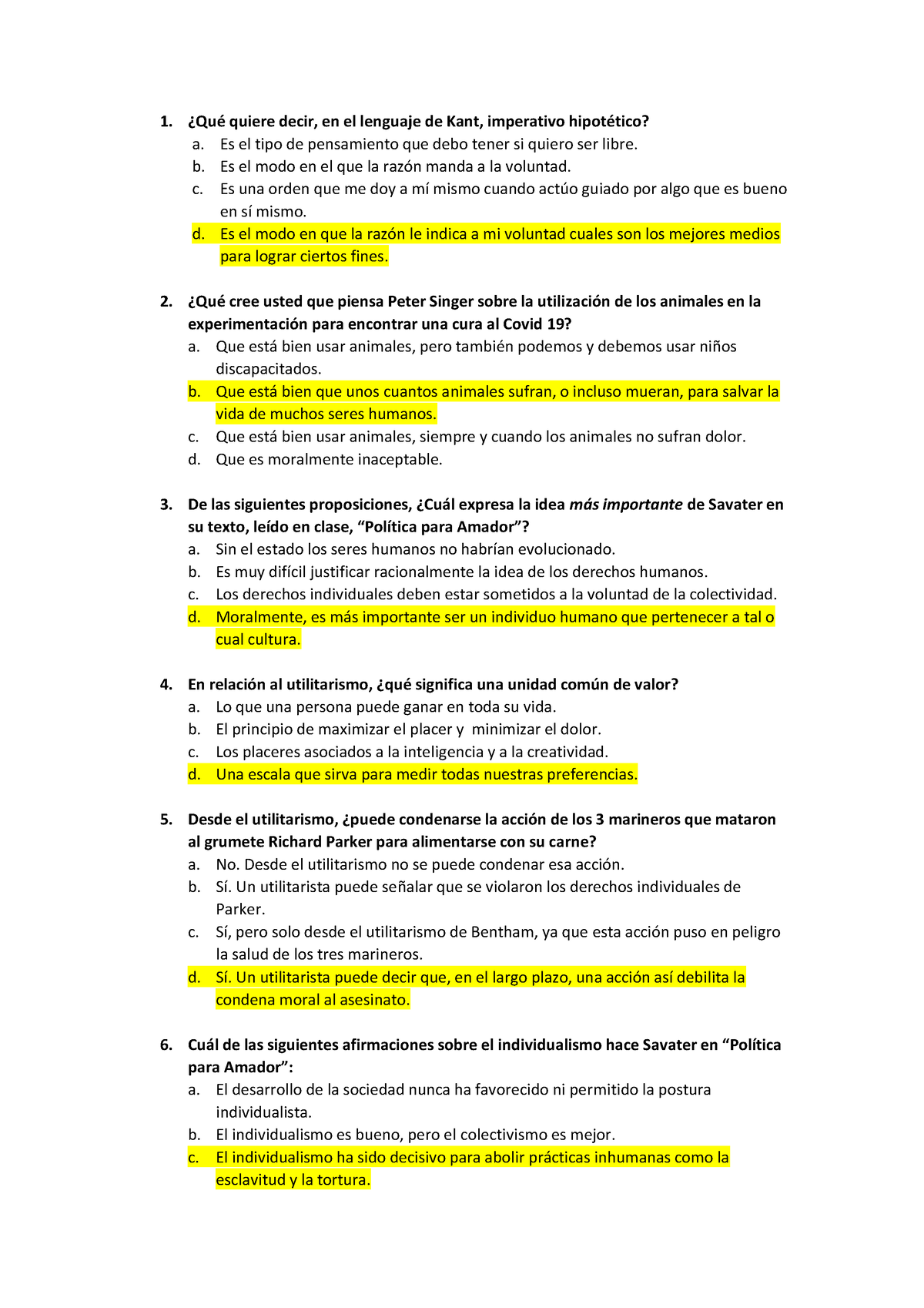 Banco última Practica - 1. ¿Qué quiere decir, en el lenguaje de Kant ...