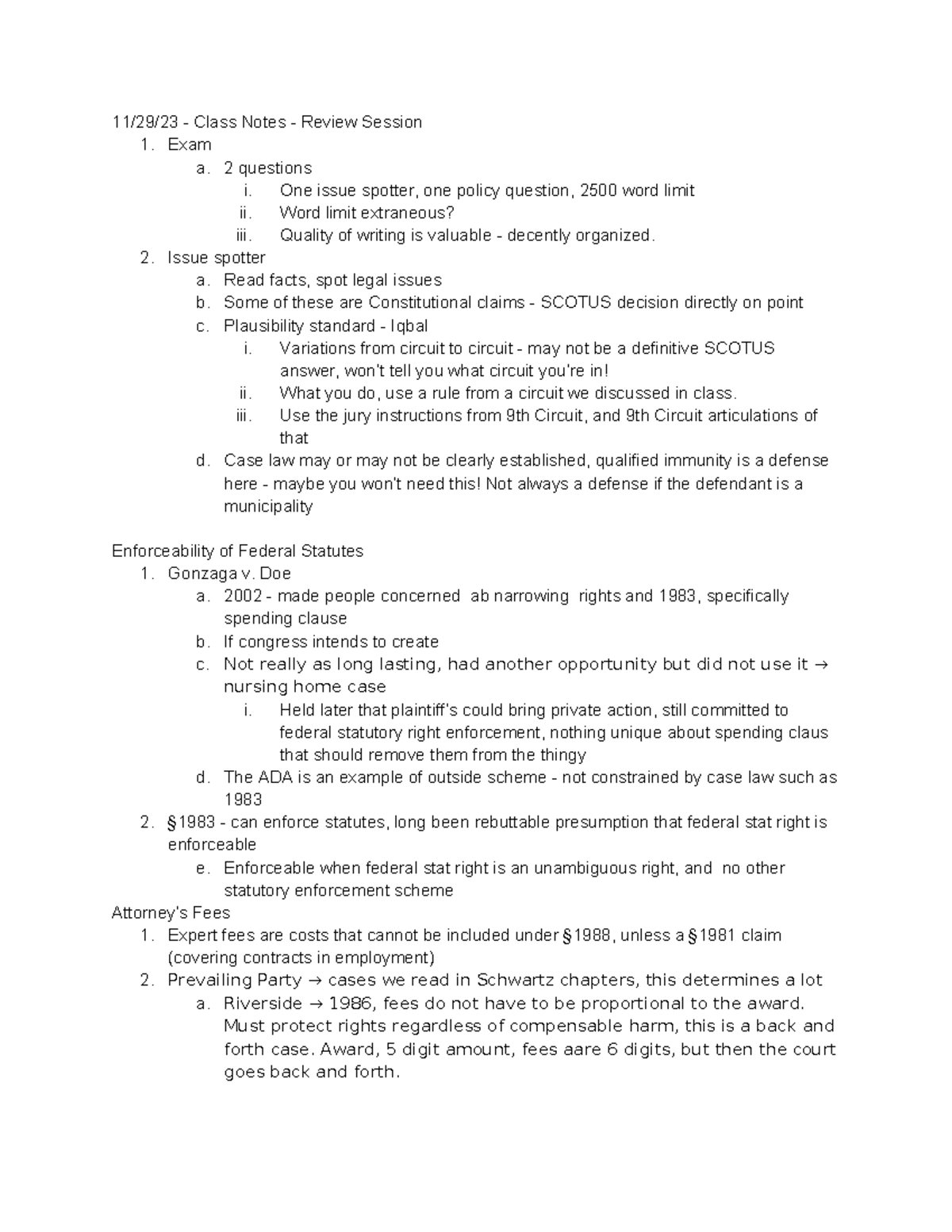 11 29 23 - Class Notes - Review Session - 11/29/23 - Class Notes ...