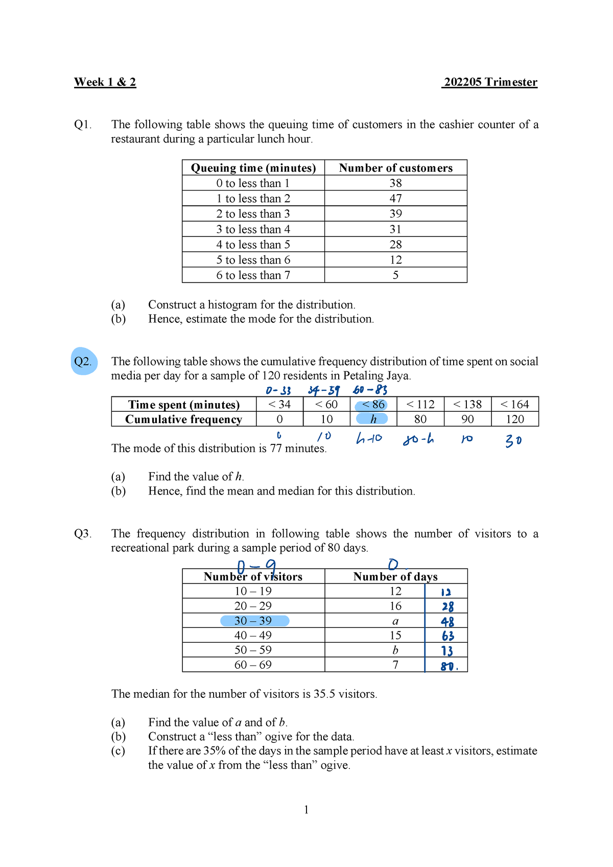 T. Additional Practise - 1 Week 1 & 2 202205 Trimester Q1. The ...