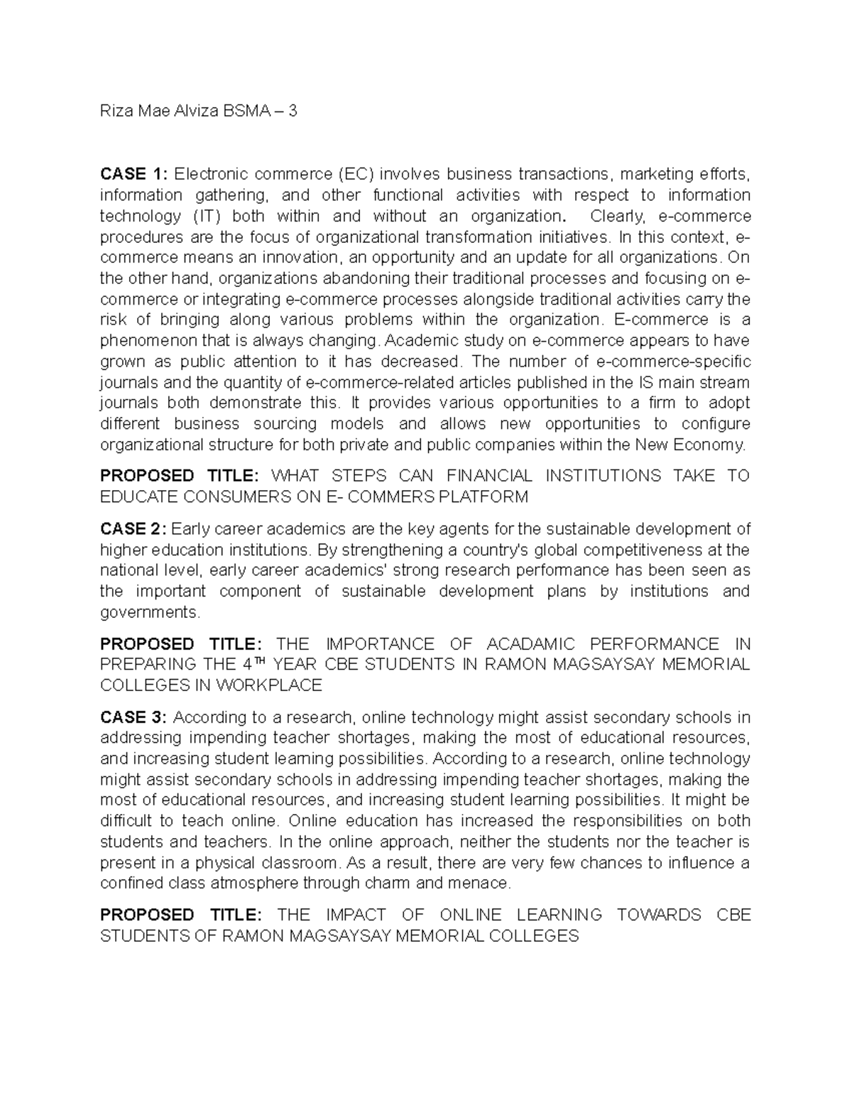 Alviza BSMA ACT 2 - Assignment - Riza Mae Alviza BSMA – 3 CASE 1 ...