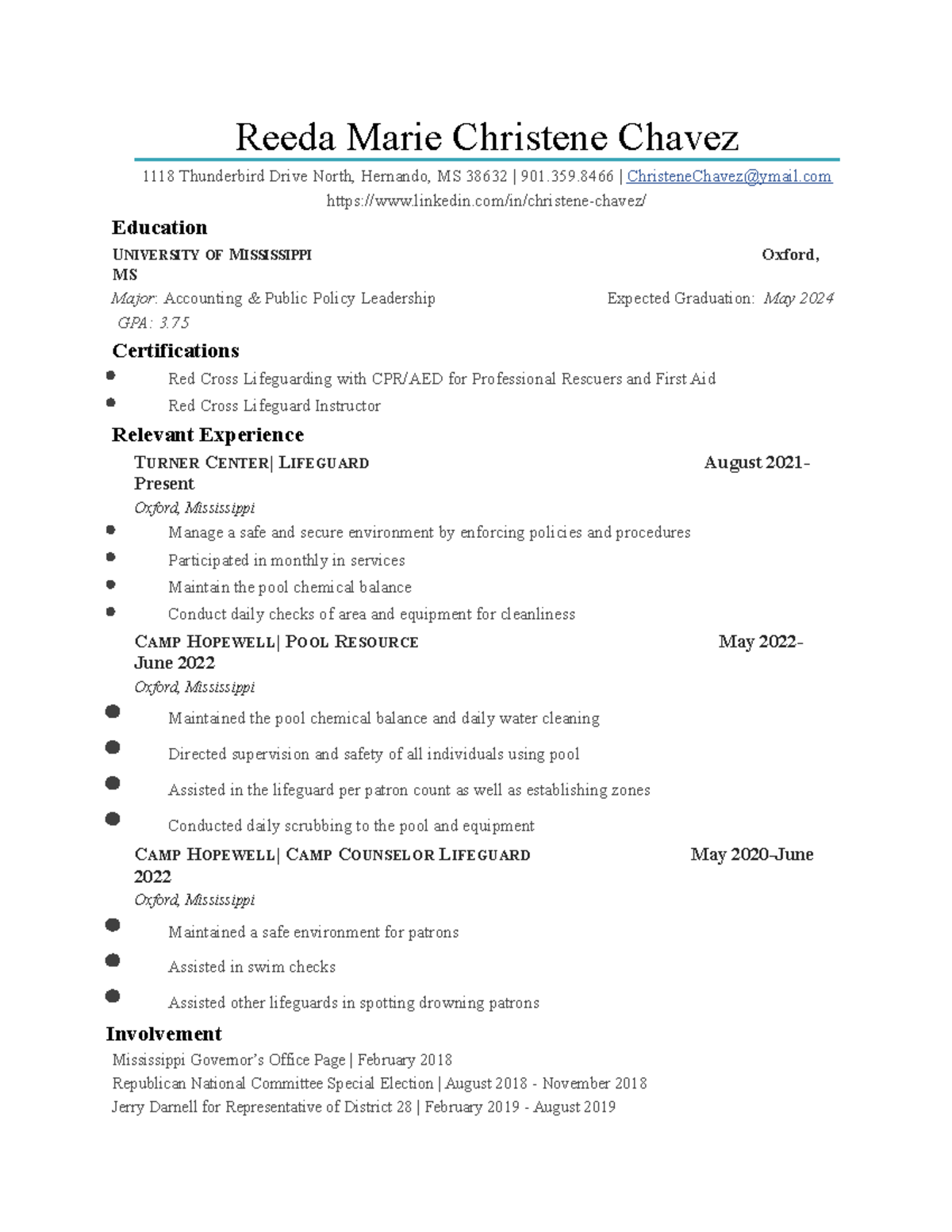 Chavez Lifeguard Resume - Eng 224 - Ole Miss - Studocu
