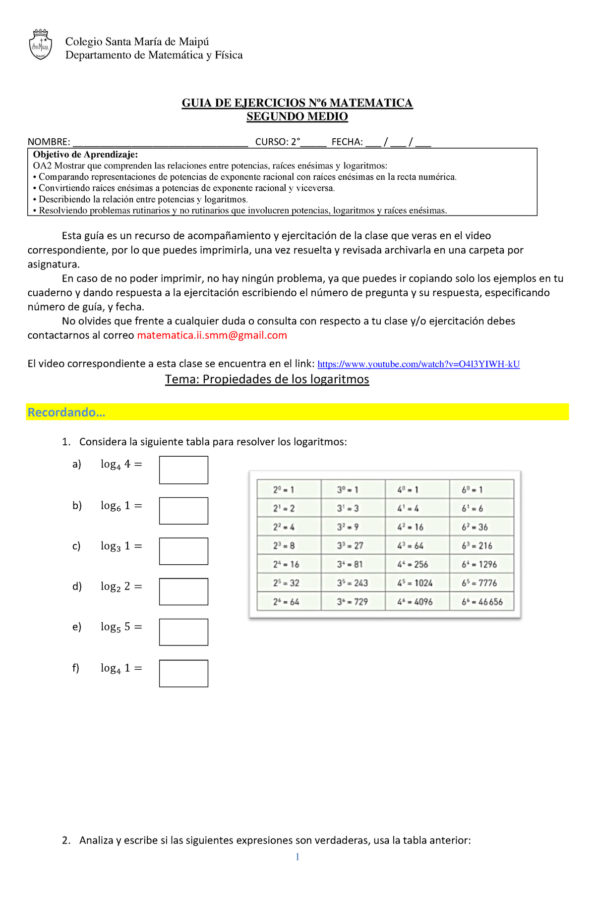 Matematica Guia N°6 II°M - Departamento De Matemática Y Física GUIA DE ...