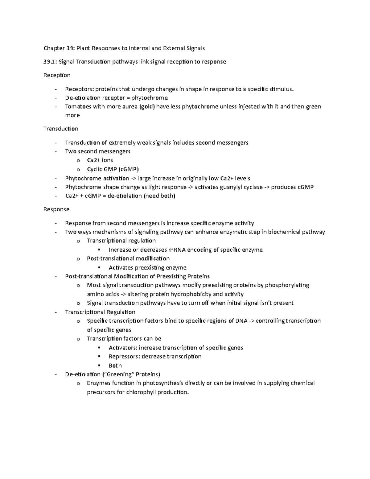 Chapter 39 Notes - Chapter 39: Plant Responses to Internal and External ...