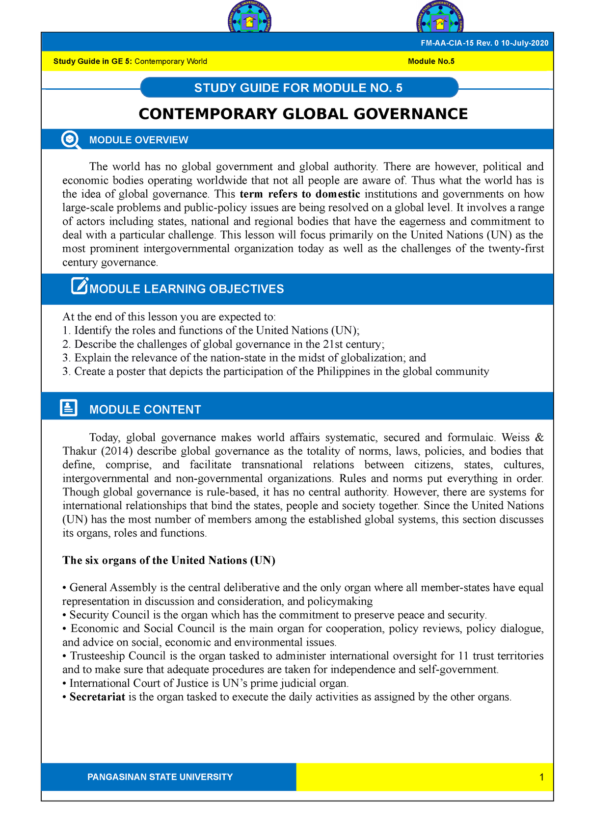 contemporary global governance essay