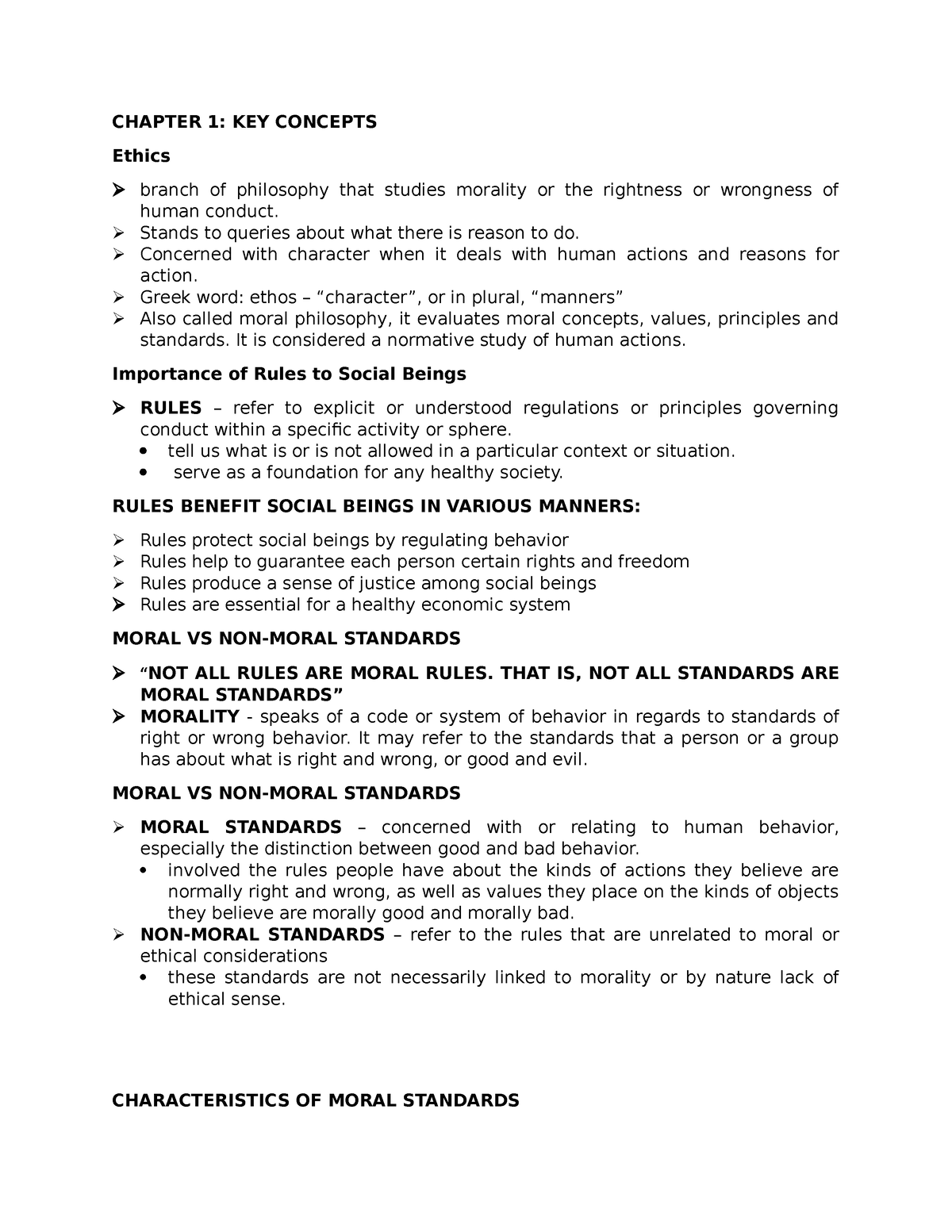 Chapter 1 Ethics - N/a - CHAPTER 1: KEY CONCEPTS Ethics Branch Of ...