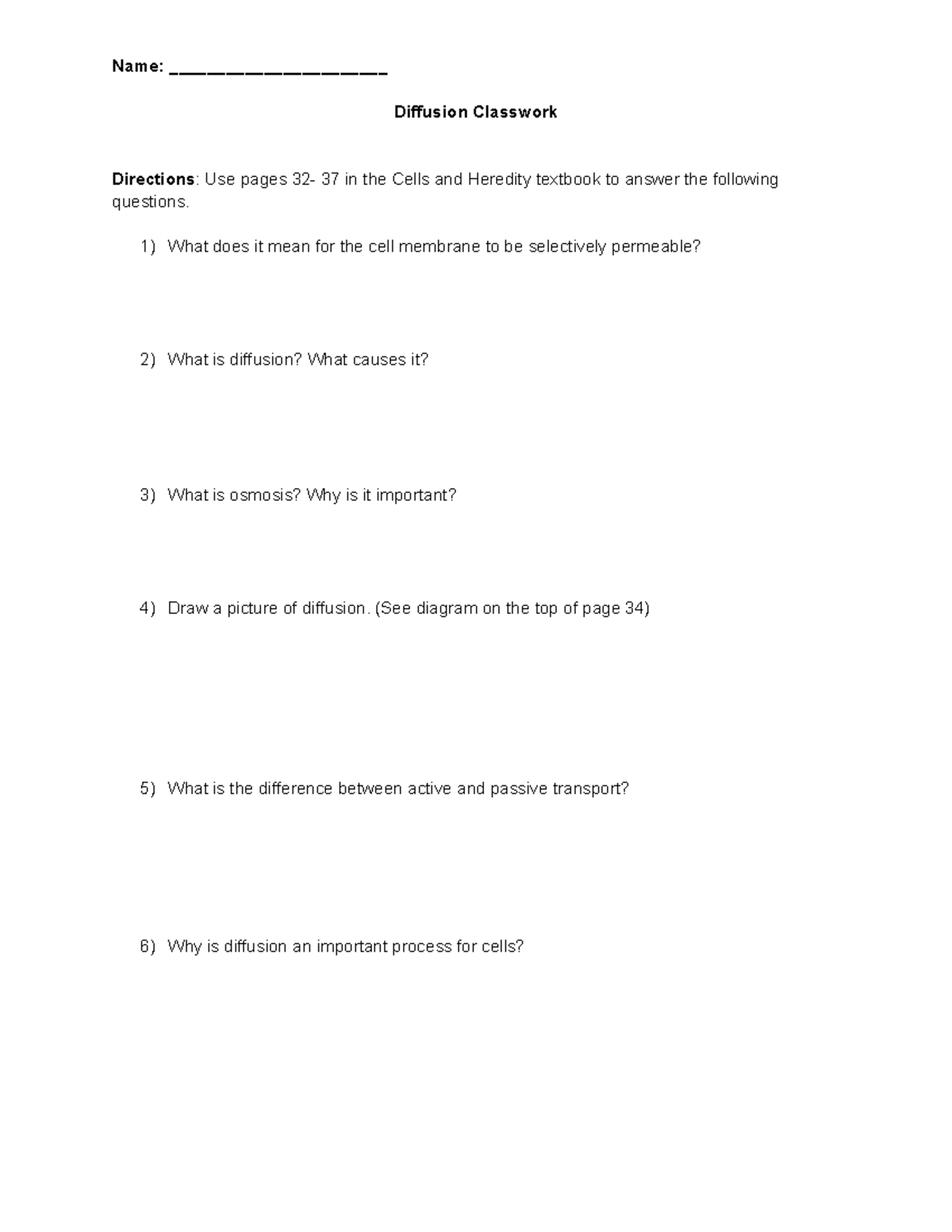 Diffusion Classwork 2 - Biology - Name ...